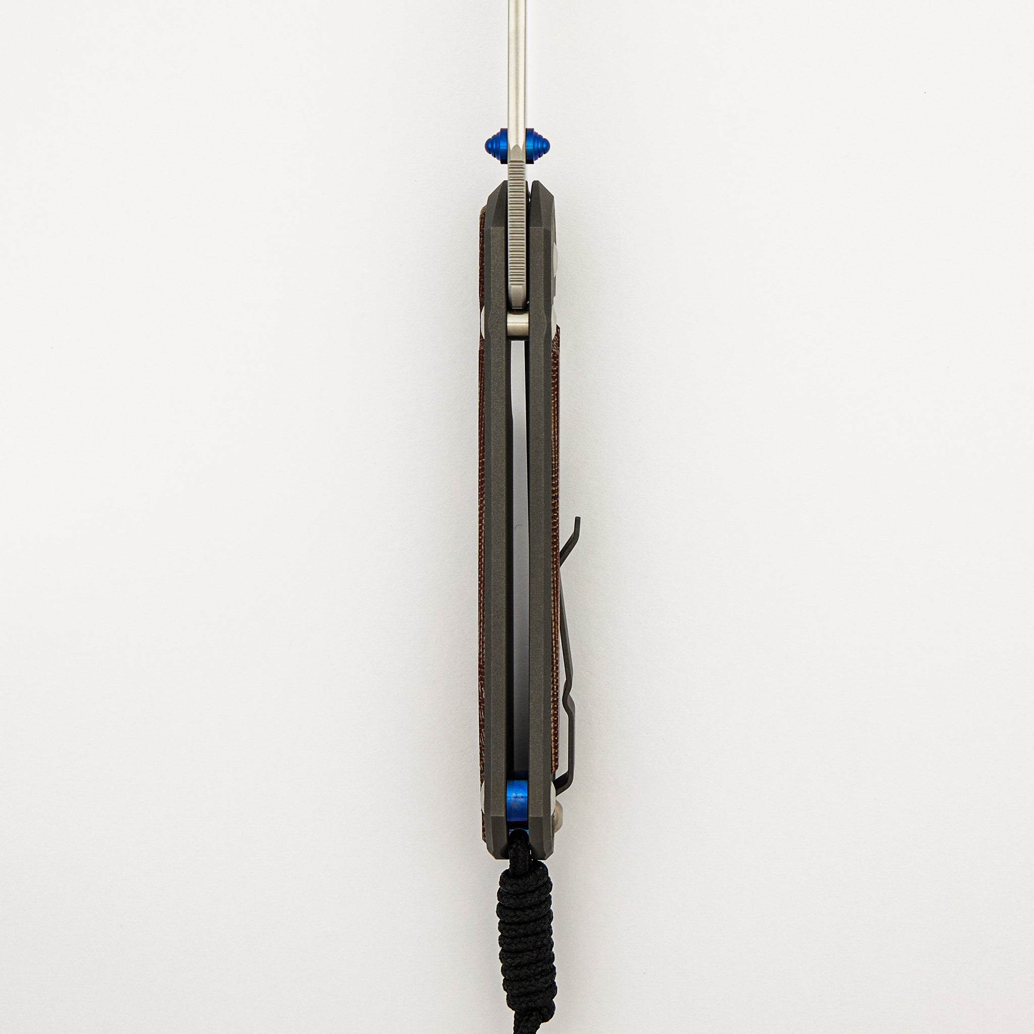 Large Sebenza 31 - Natural Canvas Micarta Inlay - Polished CPM MagnaCut Blade - Blue Double Thumb Lugs