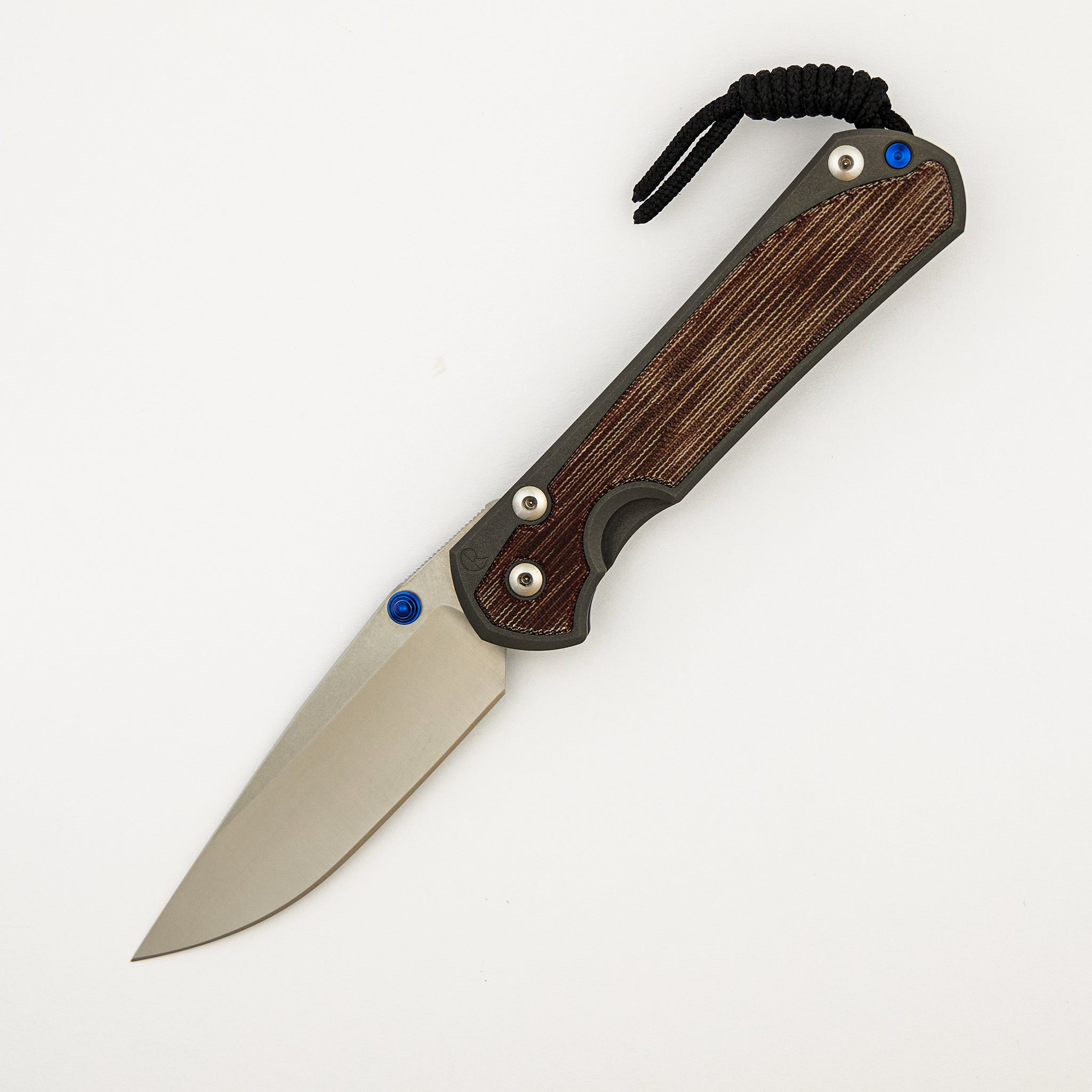 Large Sebenza 31 - Natural Canvas Micarta Inlay - Polished CPM MagnaCut Blade - Blue Double Thumb Lugs