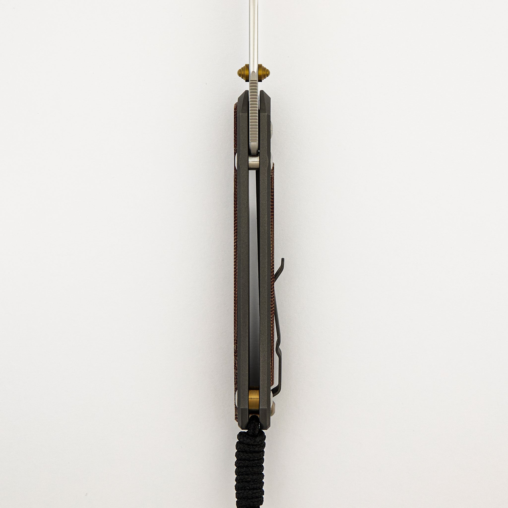 Large Sebenza 31 - Natural Canvas Micarta Inlay - Polished CPM MagnaCut Blade - Gold Double Thumb Lugs