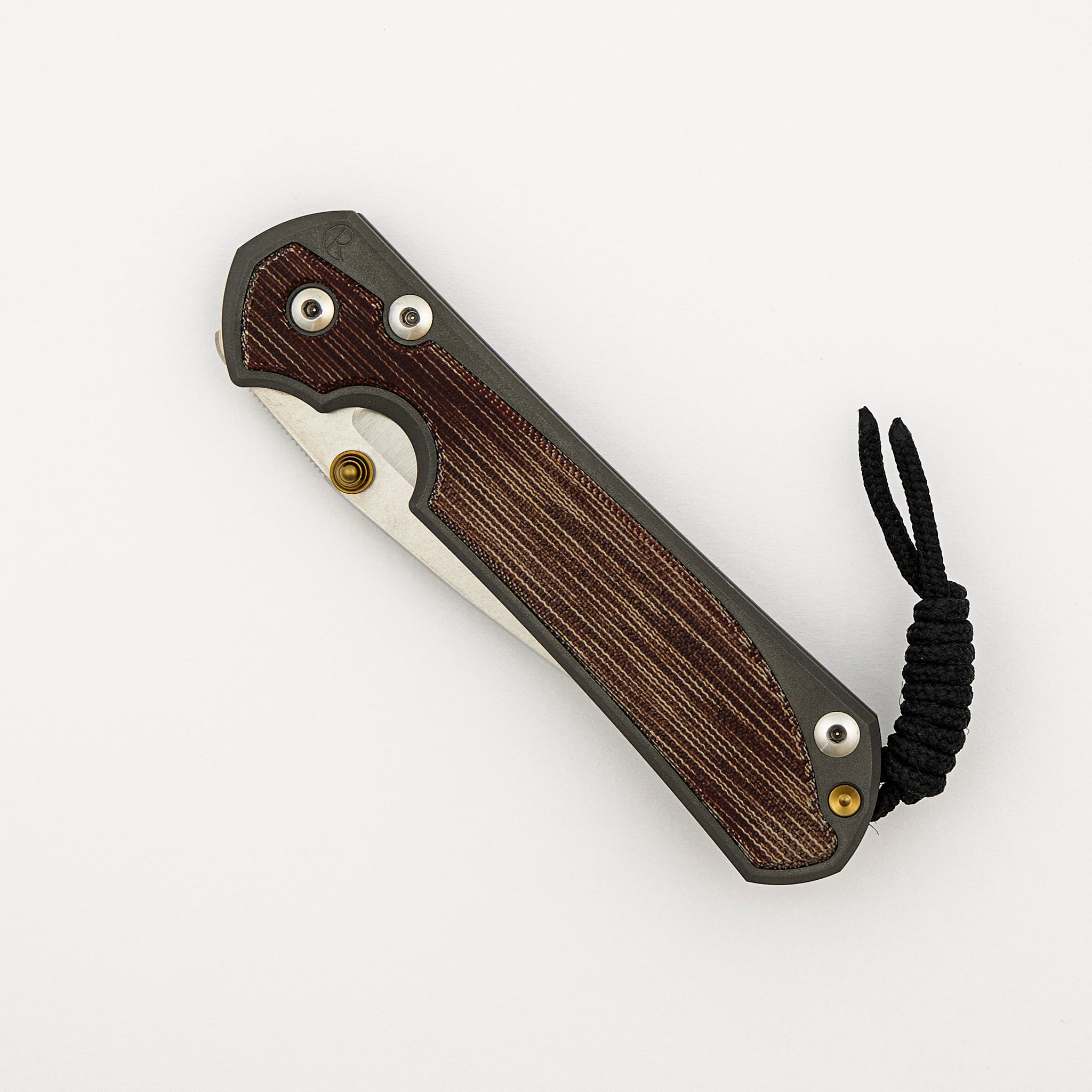 Large Sebenza 31 - Natural Canvas Micarta Inlay - Polished CPM MagnaCut Blade - Gold Double Thumb Lugs