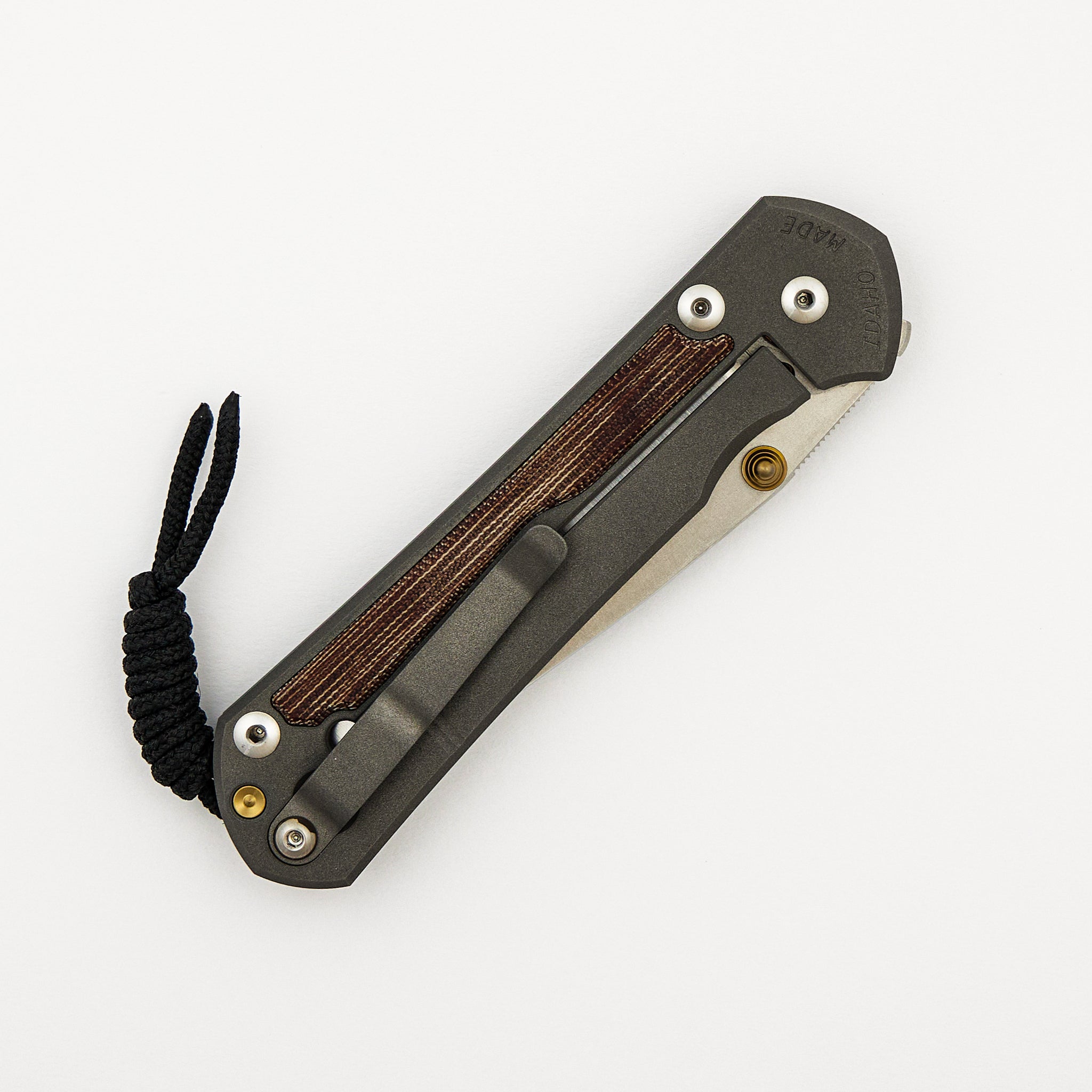 Large Sebenza 31 - Natural Canvas Micarta Inlay - Polished CPM MagnaCut Blade - Gold Double Thumb Lugs