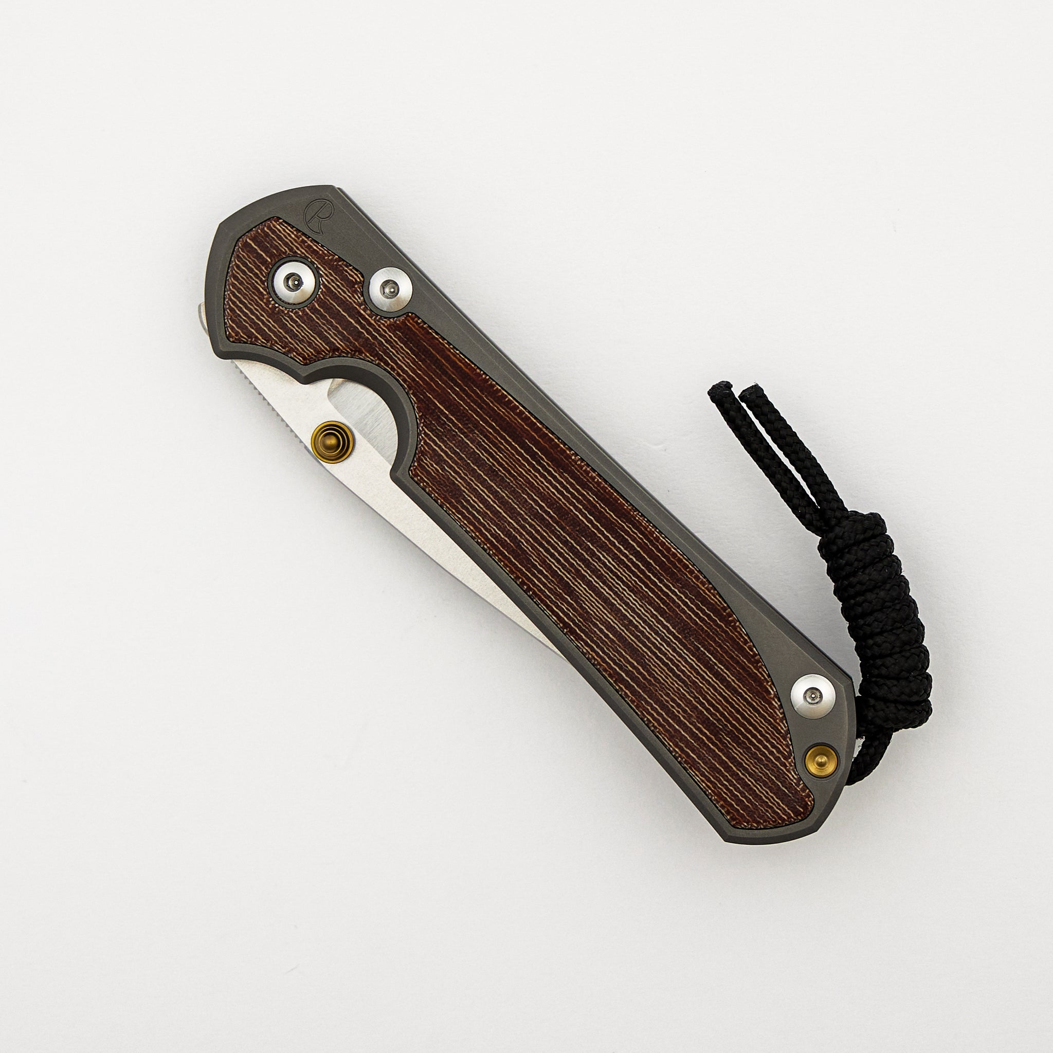 Large Sebenza 31 - Natural Canvas Micarta Inlay - Drop Point Polished CPM MagnaCut Blade - Glass Blasted - Gold Double Thumb Lugs