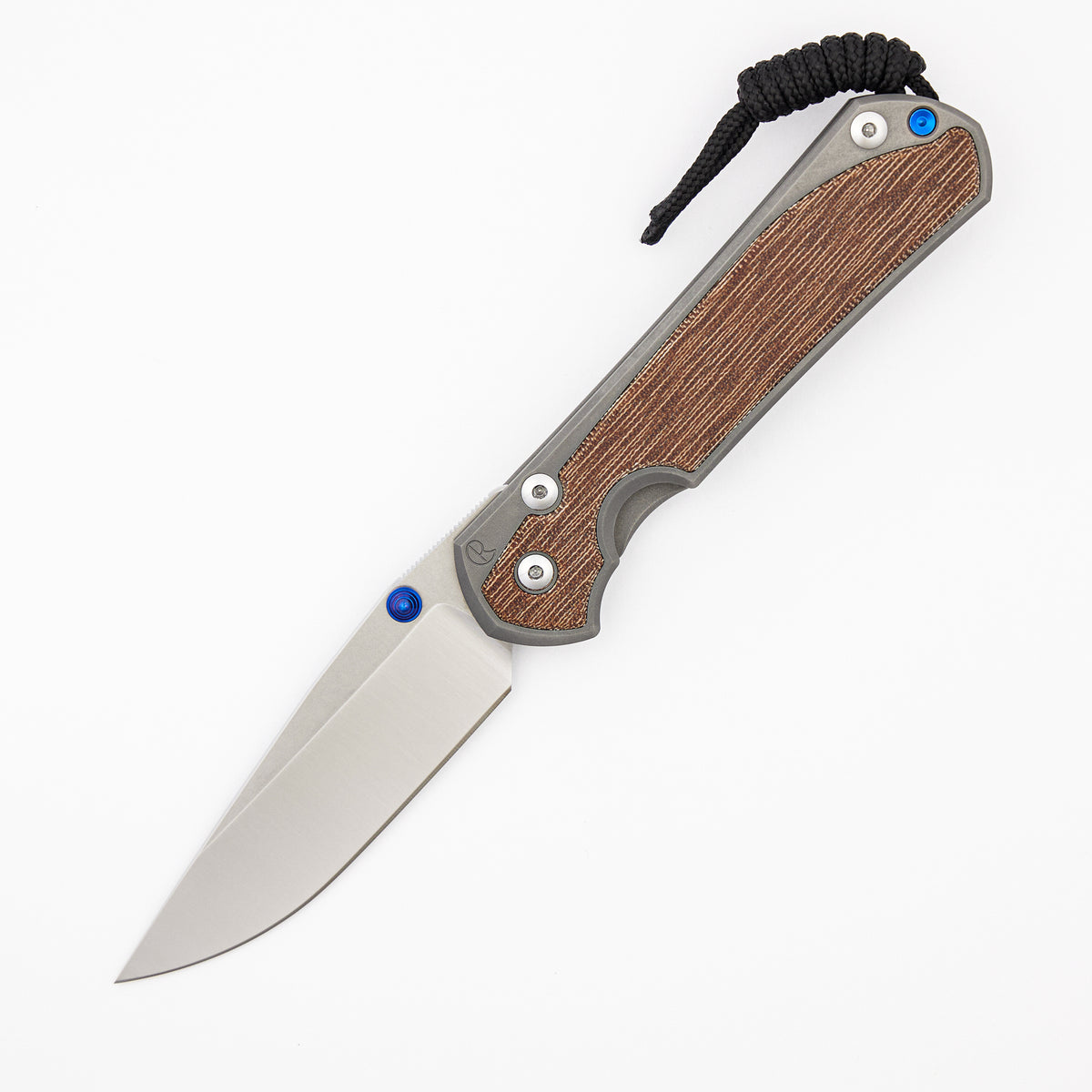Large Sebenza 31 - Natural Canvas Micarta Inlay - Drop Point Polished CPM MagnaCut Blade - Glass Blasted - Blue Single Thumb Lug