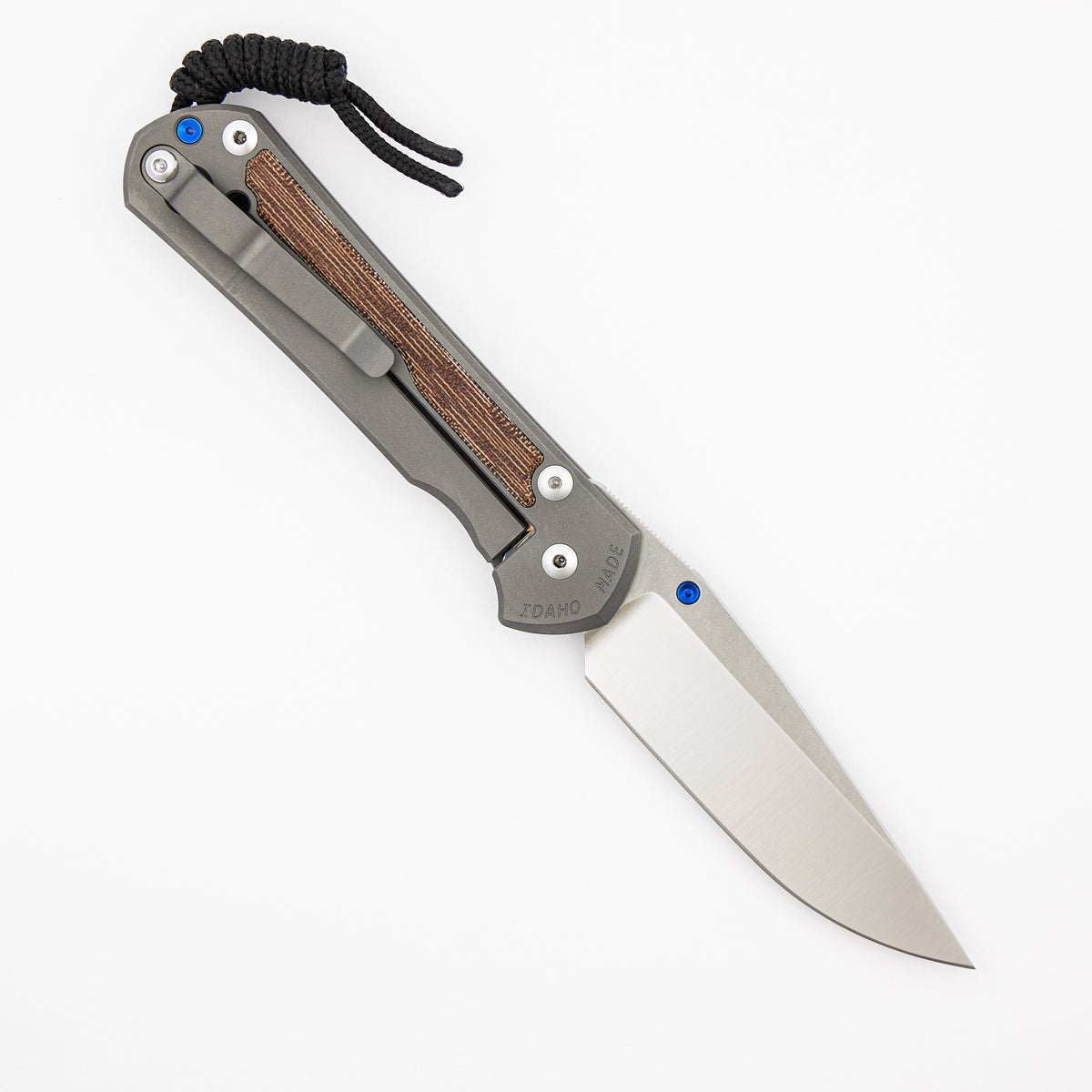 Large Sebenza 31 - Natural Canvas Micarta Inlay - Drop Point Polished CPM MagnaCut Blade - Glass Blasted - Blue Single Thumb Lug