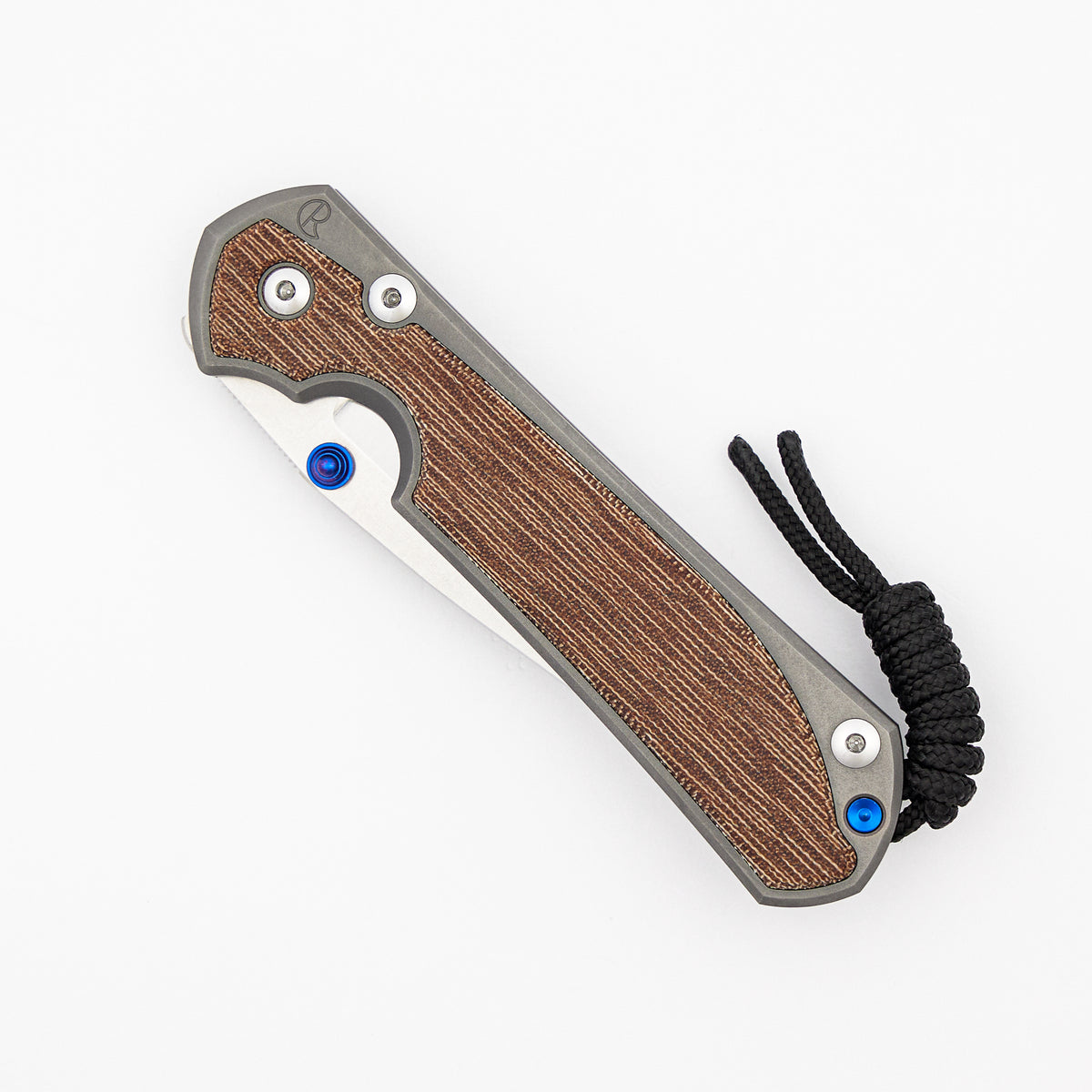 Large Sebenza 31 - Natural Canvas Micarta Inlay - Drop Point Polished CPM MagnaCut Blade - Glass Blasted - Blue Single Thumb Lug