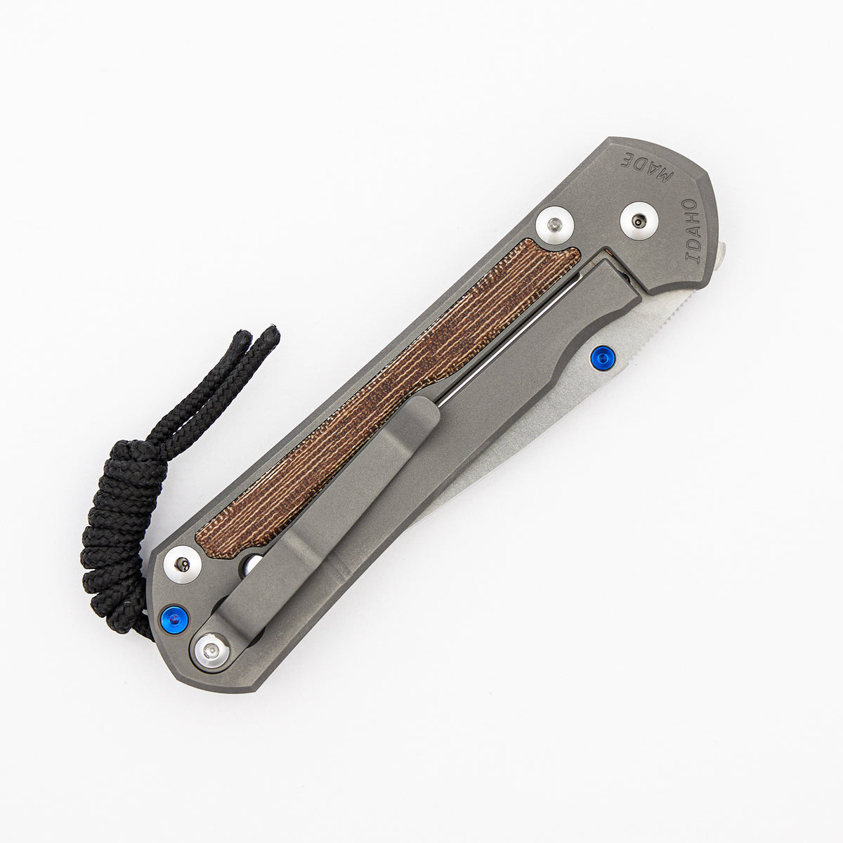 Large Sebenza 31 - Natural Canvas Micarta Inlay - Drop Point Polished CPM MagnaCut Blade - Glass Blasted - Blue Single Thumb Lug