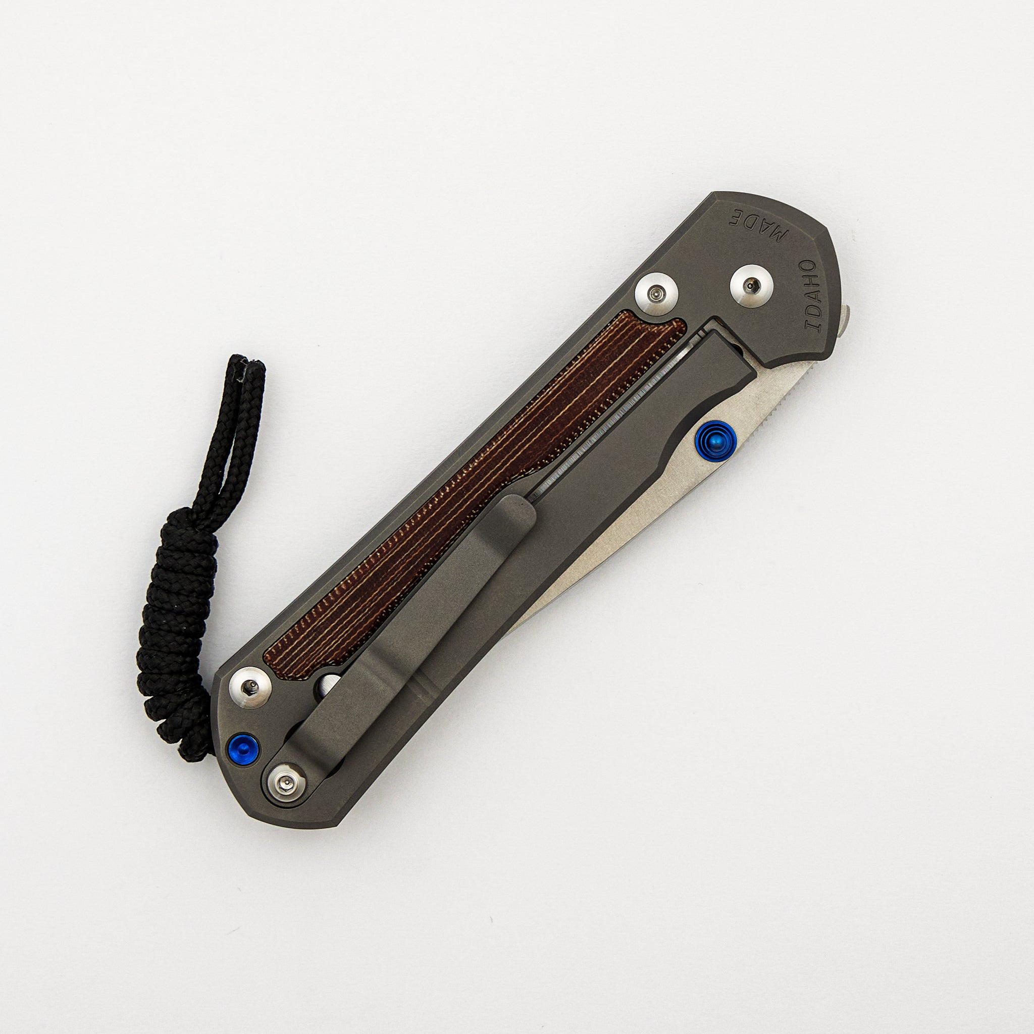 Large Sebenza 31 - Natural Canvas Micarta Inlay - Drop Point Polished CPM MagnaCut Blade - Glass Blasted - Blue Double Thumb Lugs