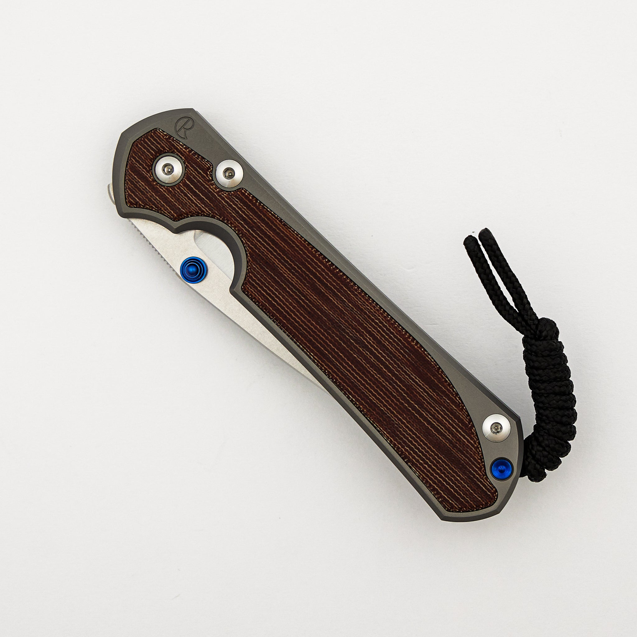 Large Sebenza 31 - Natural Canvas Micarta Inlay - Drop Point Polished CPM MagnaCut Blade - Glass Blasted - Blue Double Thumb Lugs