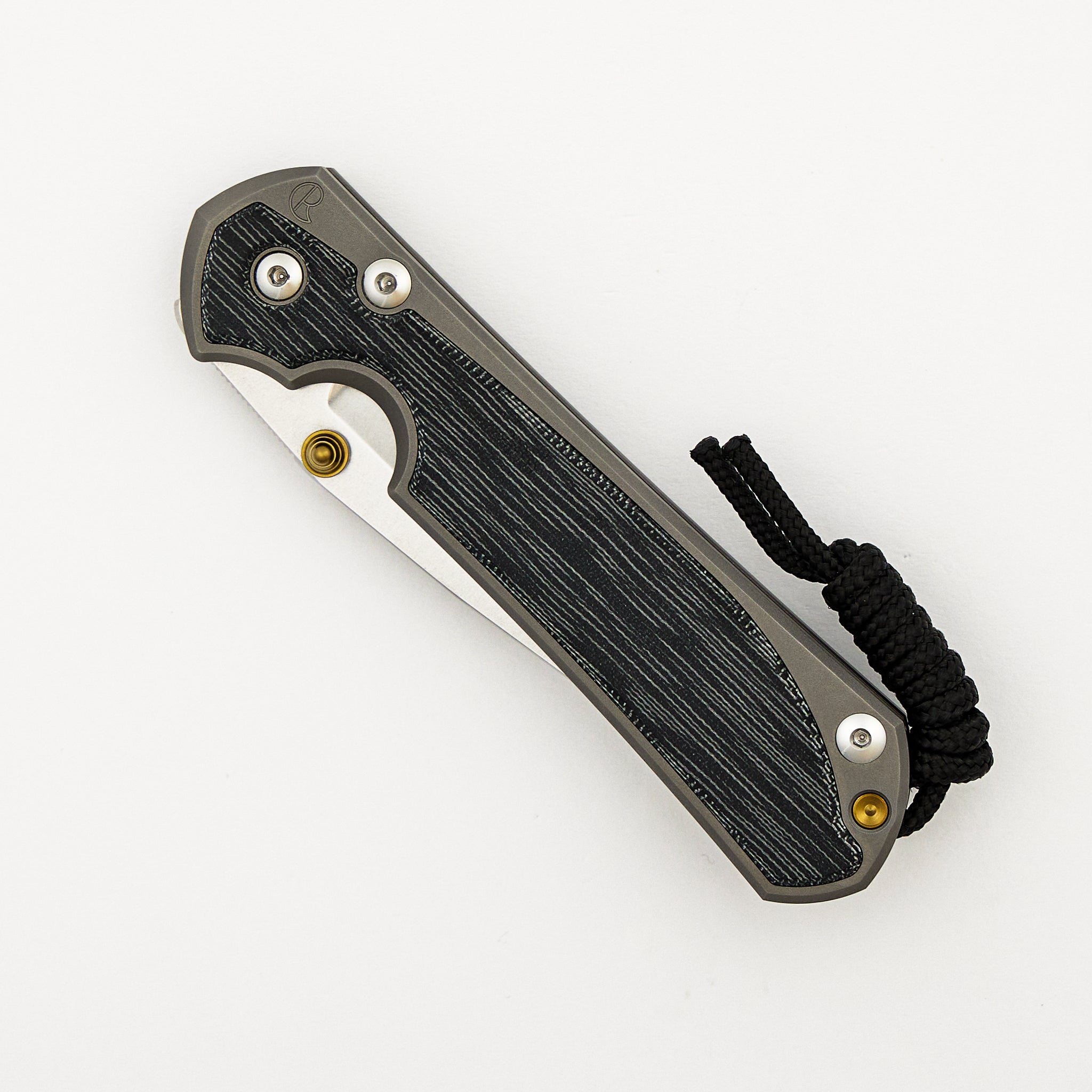 Large Sebenza 31 - Black Canvas Micarta Inlay - Drop Point CPM MagnaCut Blade - Glass Blasted - Gold Double Thumb Lugs