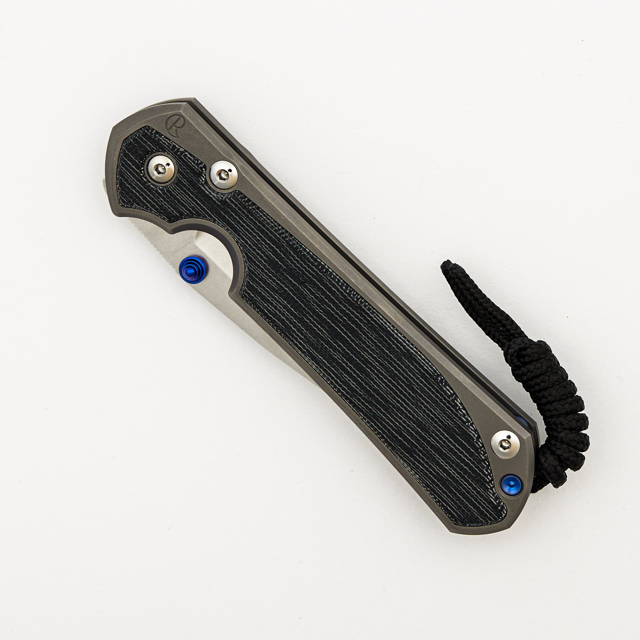 Large Sebenza 31 - Black Canvas Micarta Inlay - Drop Point CPM MagnaCut Blade - Glass Blasted - Blue Double Thumb Lugs