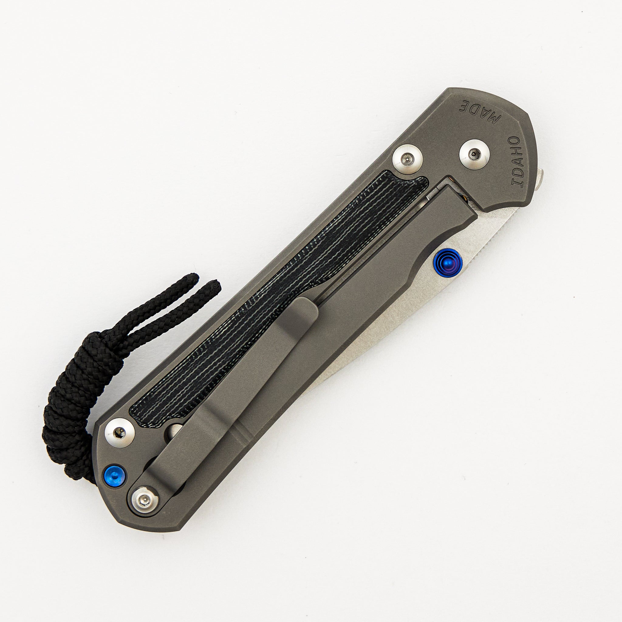Large Sebenza 31 - Black Canvas Micarta Inlay - Drop Point CPM MagnaCut Blade - Glass Blasted - Blue Double Thumb Lugs