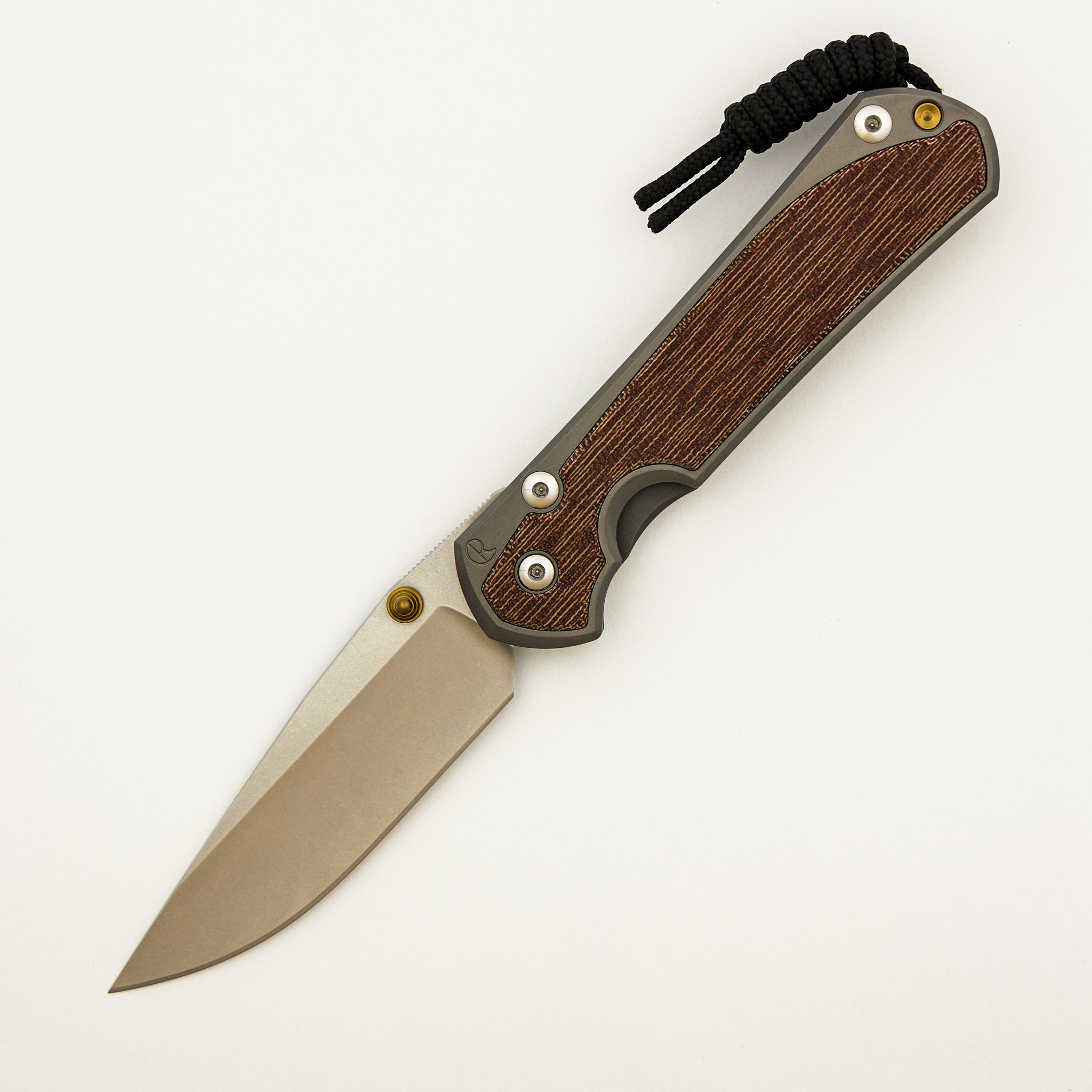 Large Sebenza 31 - Natural Canvas Micarta Inlay - Drop Point CPM MagnaCut Blade - Glass Blasted - MIM Clip - Gold Double Thumb Lugs