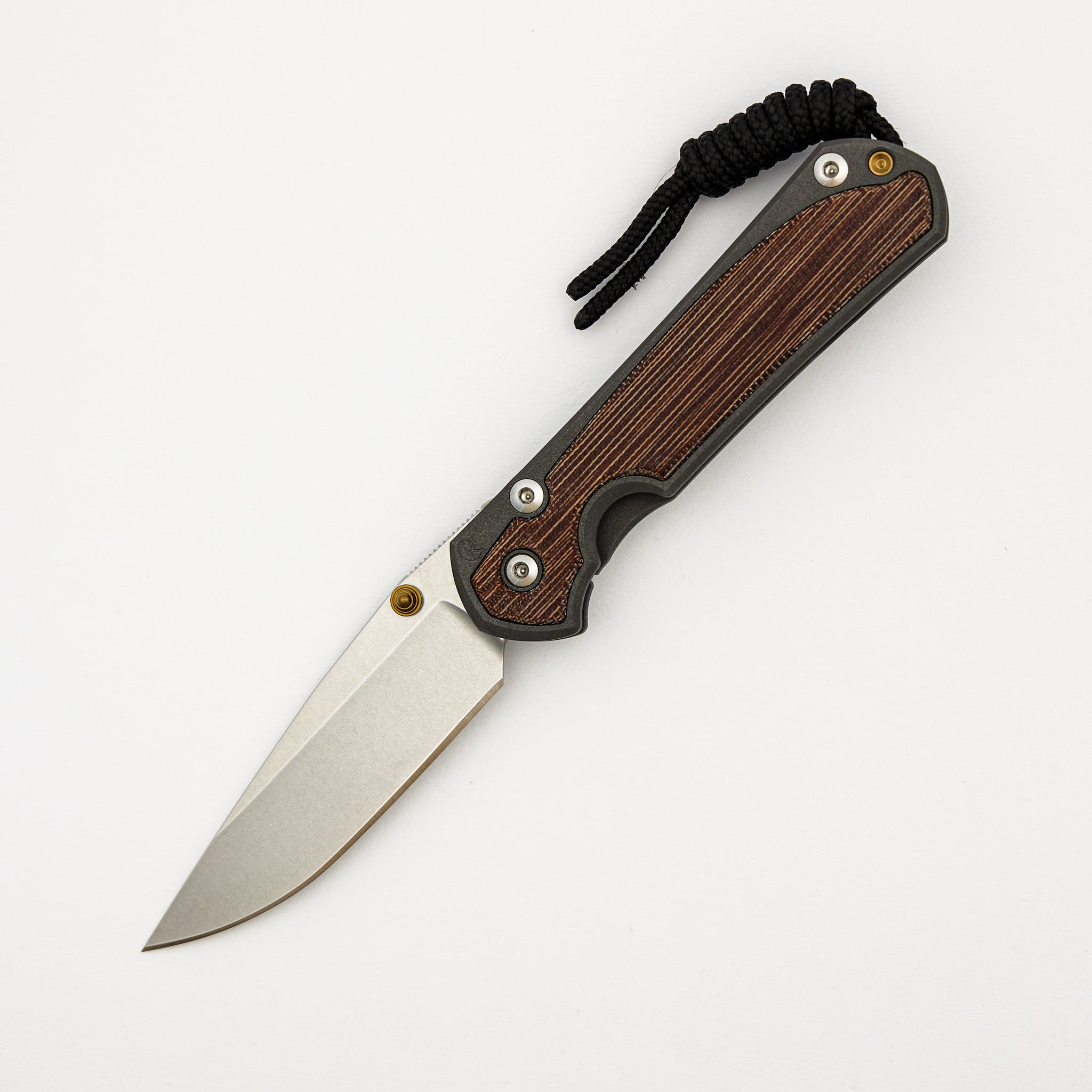 Small Sebenza 31 - Natural Canvas Micarta Inlay - Drop Point CPM MagnaCut Blade - Gold Double Thumb Lugs