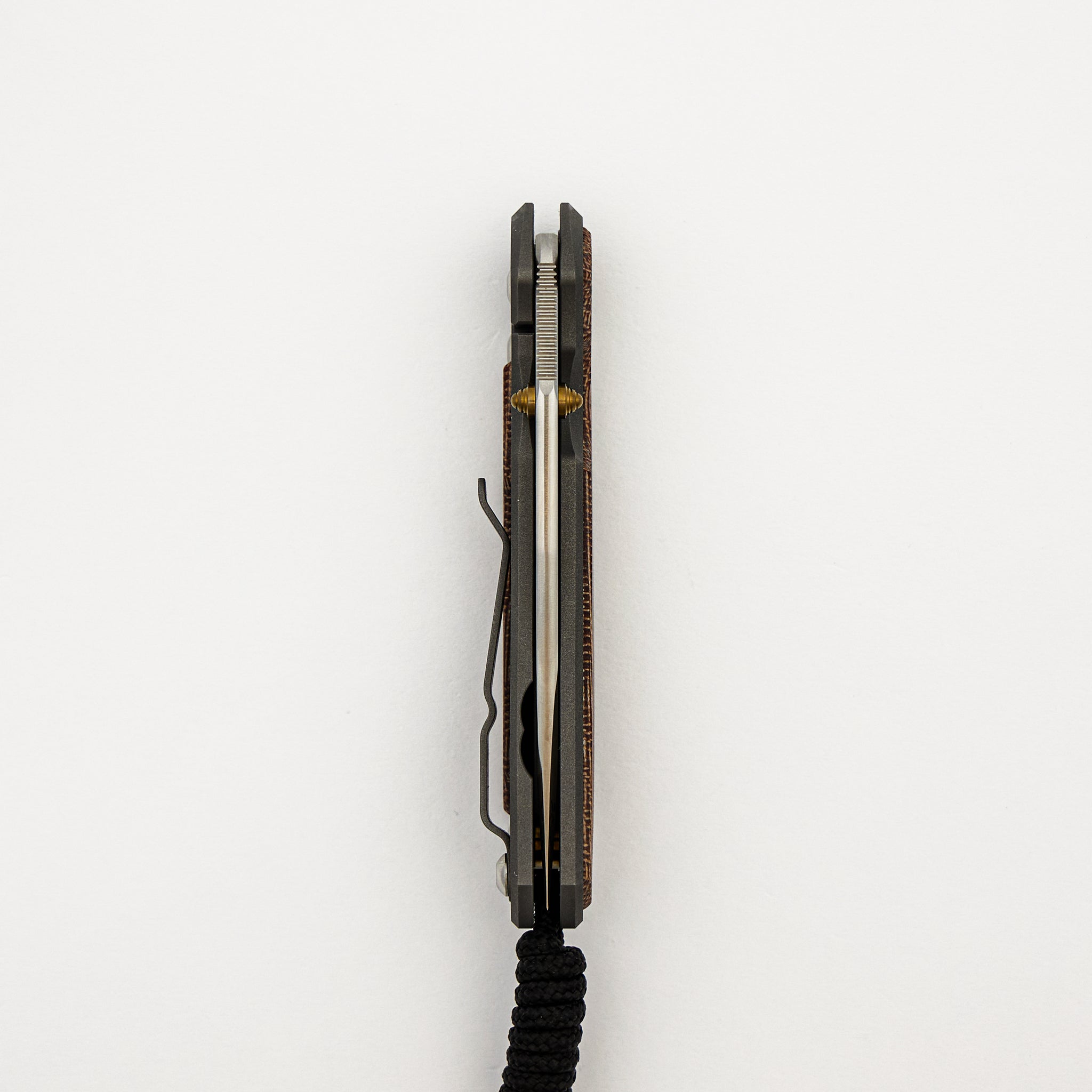 Small Sebenza 31 - Natural Canvas Micarta Inlay - Drop Point CPM MagnaCut Blade - Gold Double Thumb Lugs