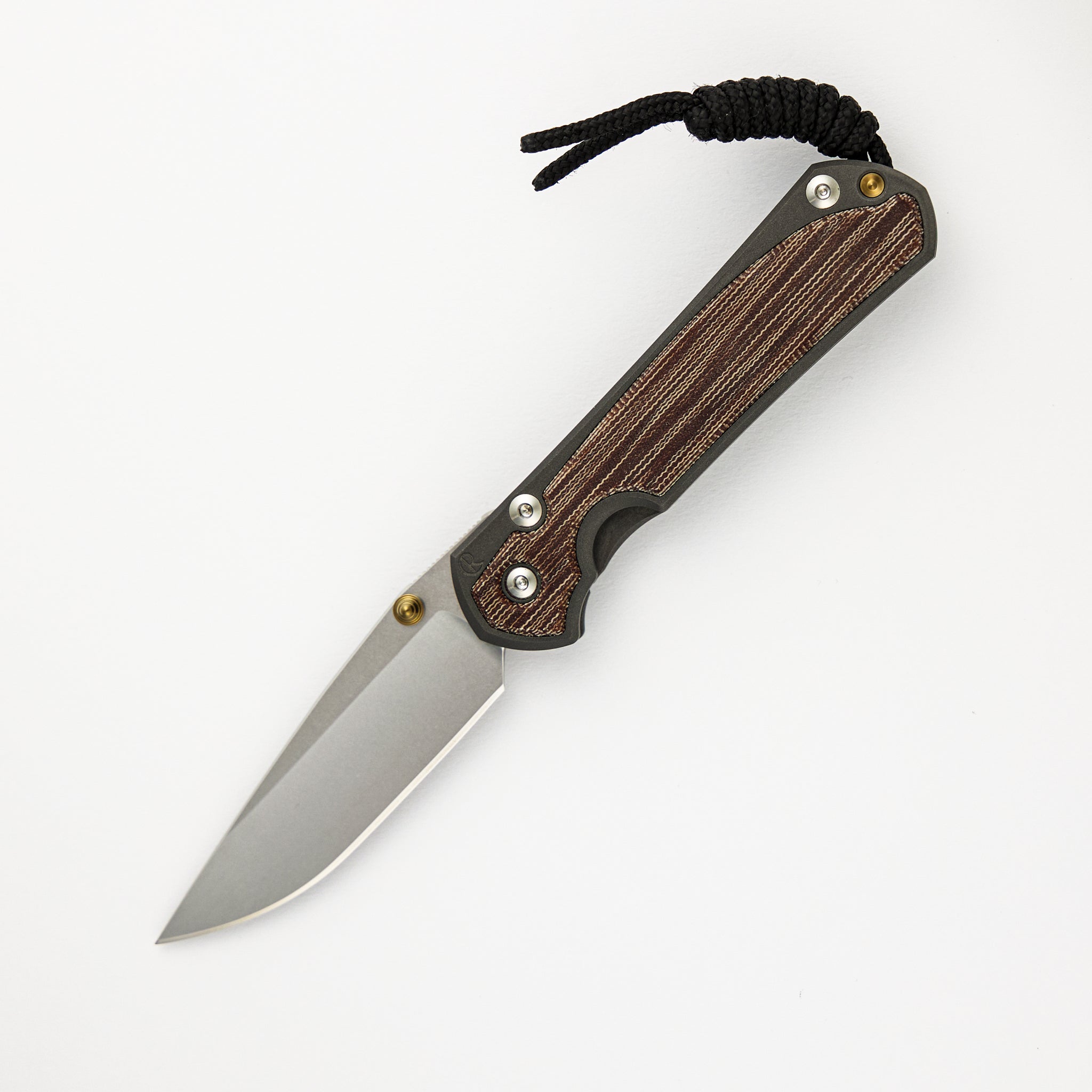SMALL SEBENZA 31 NATURAL CANVAS MICARTA INLAY – CPM MAGNACUT BLADE – GOLD DOUBLE THUMB LUGS