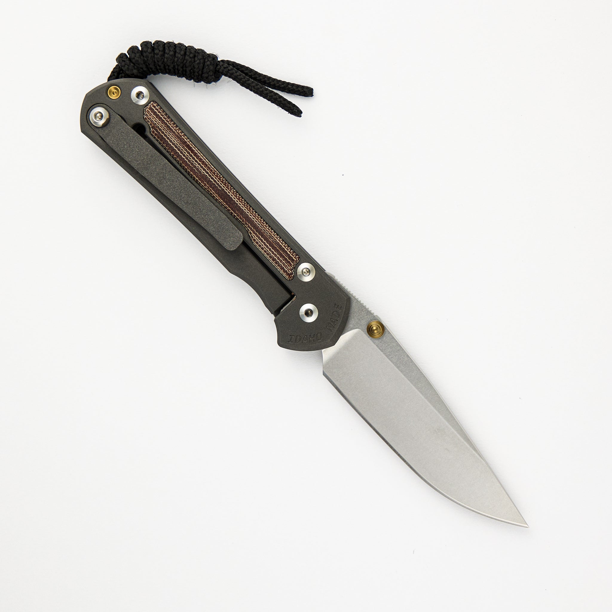 SMALL SEBENZA 31 NATURAL CANVAS MICARTA INLAY – CPM MAGNACUT BLADE – GOLD DOUBLE THUMB LUGS