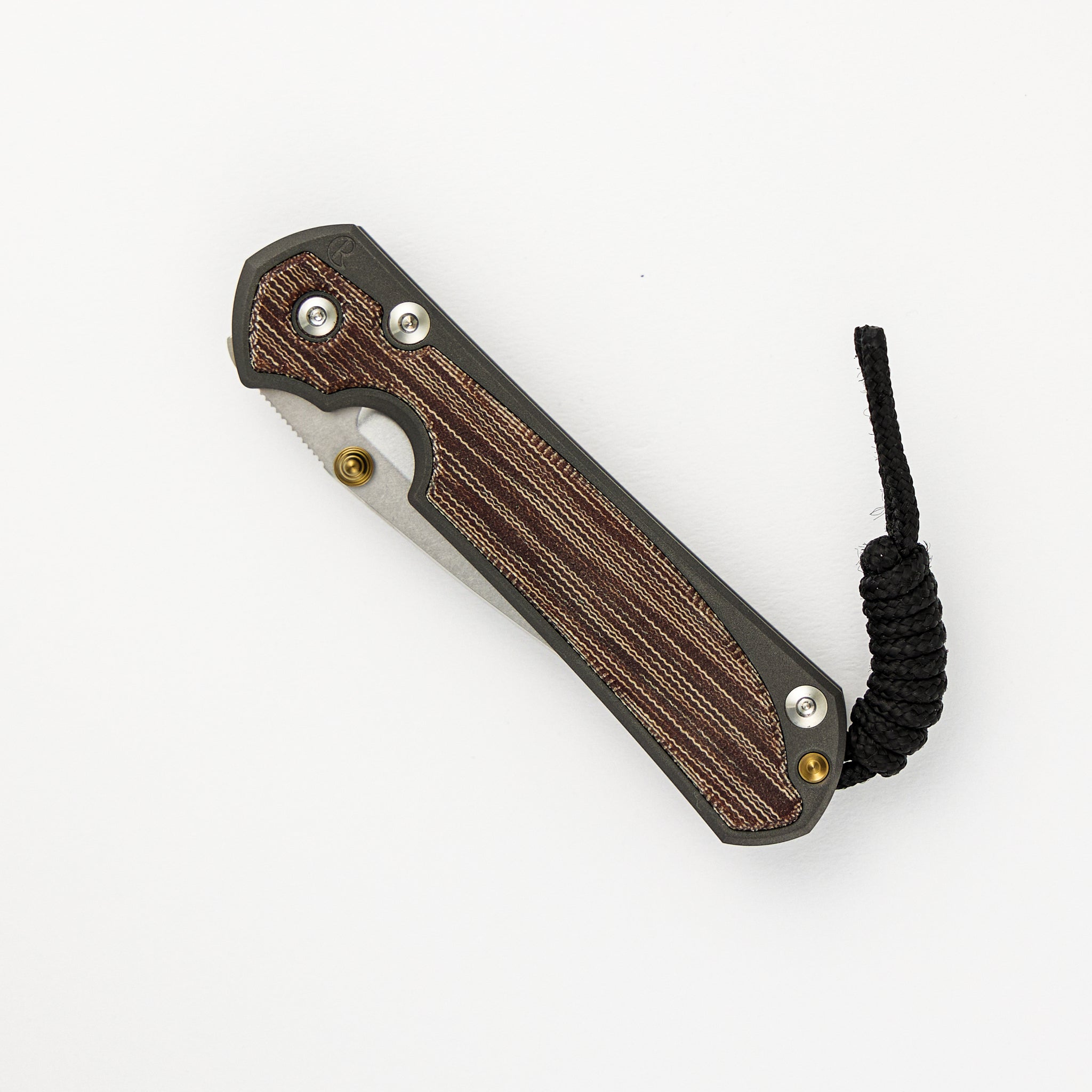 SMALL SEBENZA 31 NATURAL CANVAS MICARTA INLAY – CPM MAGNACUT BLADE – GOLD DOUBLE THUMB LUGS
