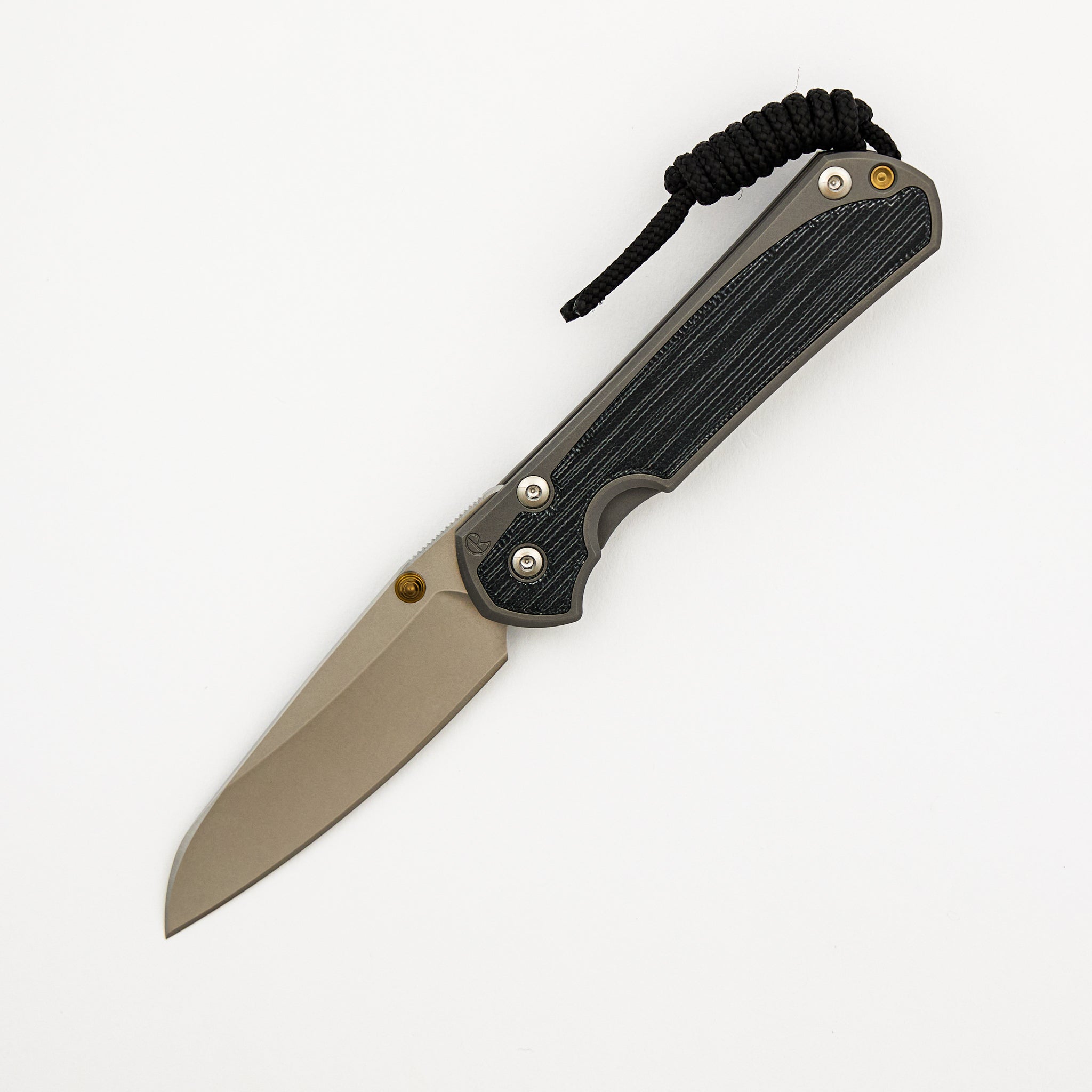 Small Sebenza 31 - Black Canvas Micarta Inlays - Insingo CPM MagnaCut Blade - Glass Blasted - Gold Double Thumb Lugs