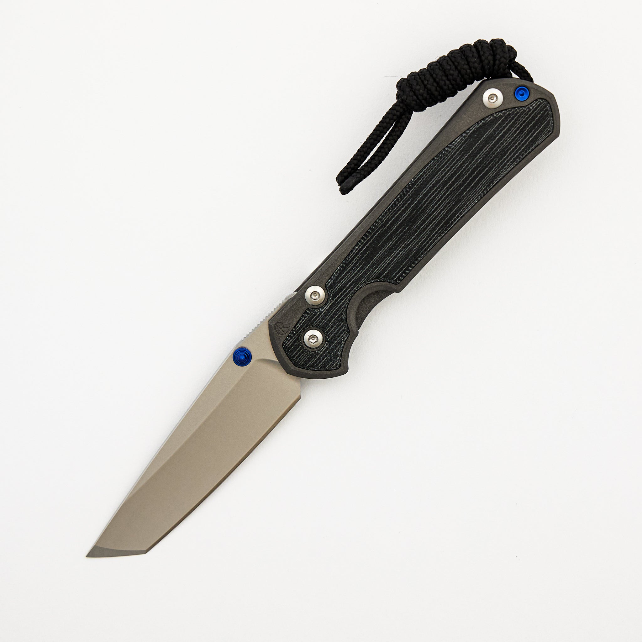 Small Sebenza 31 - Black Canvas Micarta Inlay - Tanto CPM MagnaCut Blade - Blue Double Thumb Lugs