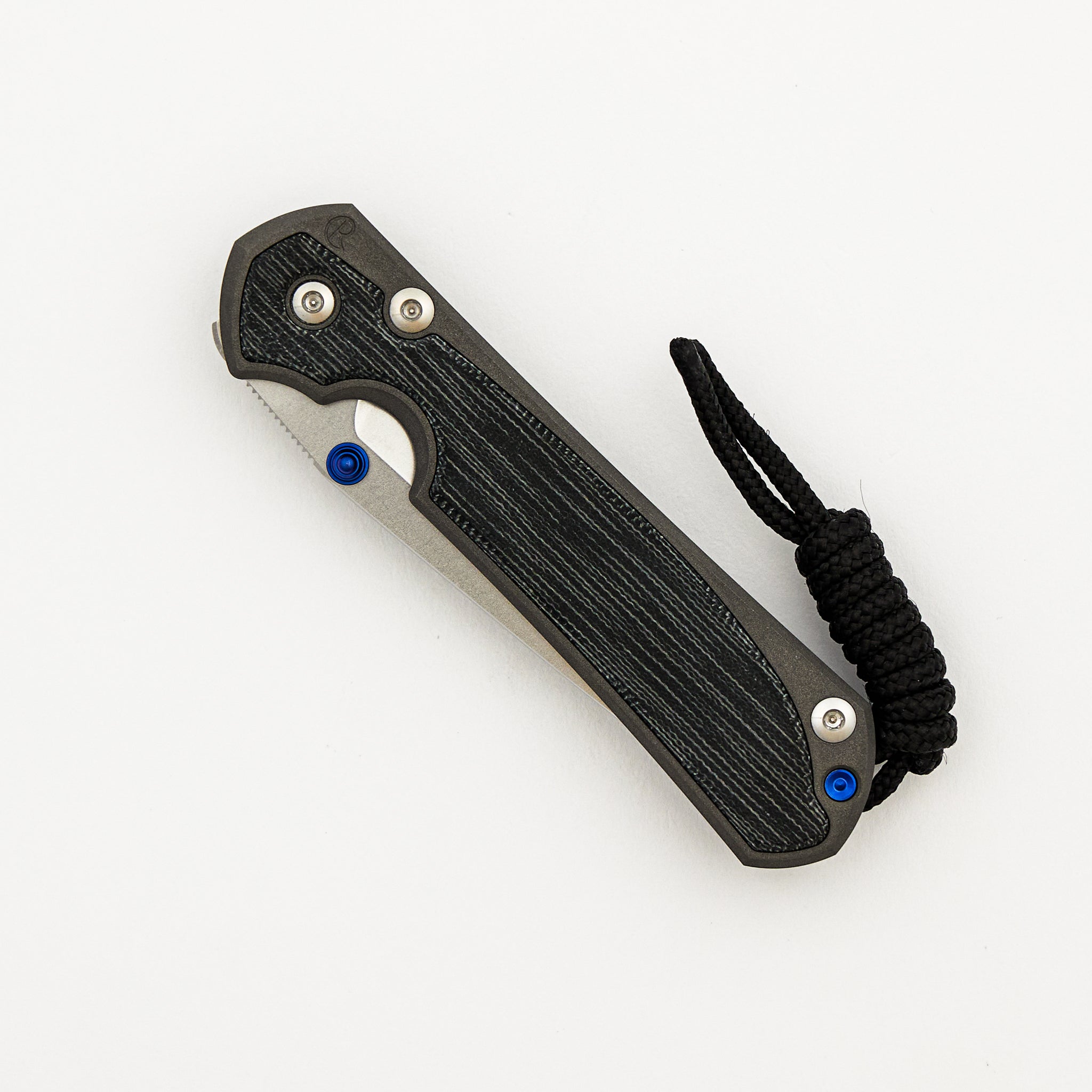 Small Sebenza 31 - Black Canvas Micarta Inlay - Tanto CPM MagnaCut Blade - Blue Double Thumb Lugs