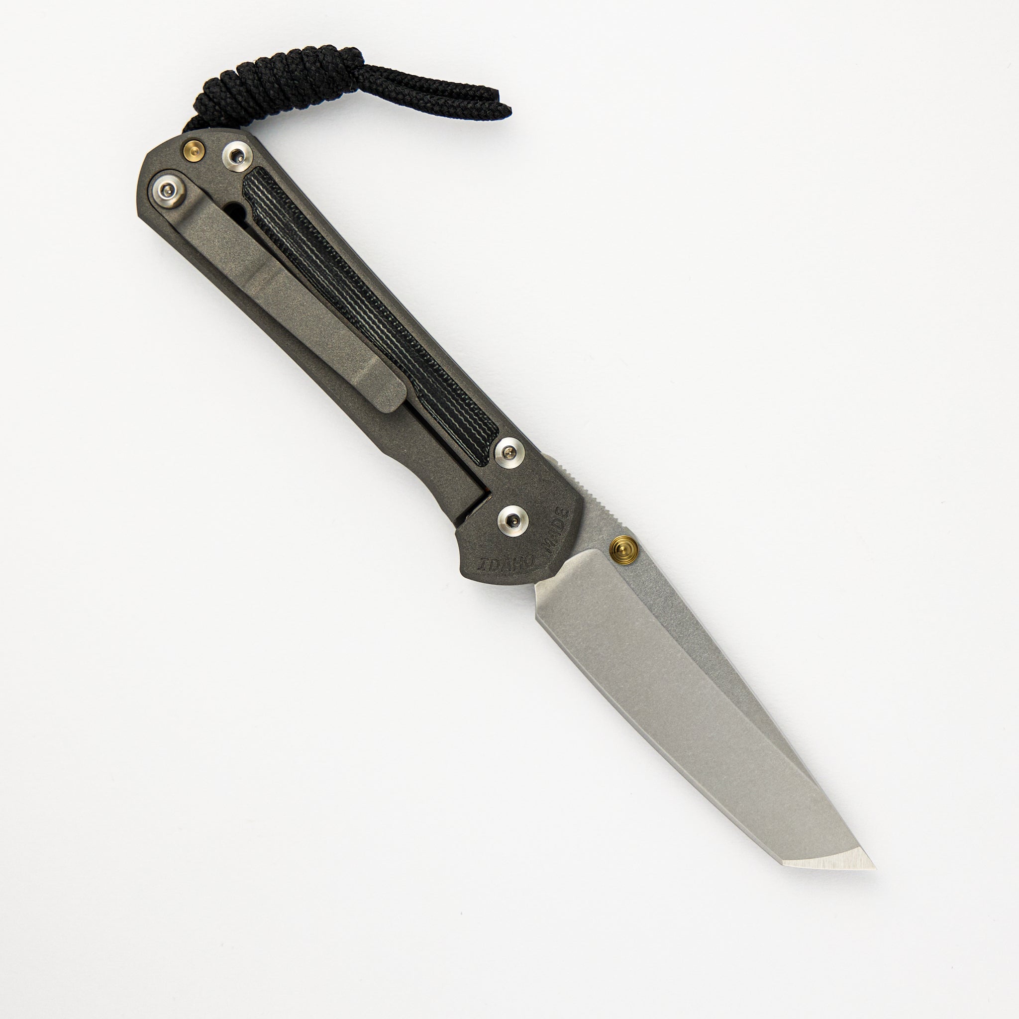 CHRIS REEVE SMALL SEBENZA 31 BLACK CANVAS MICARTA INLAY – CPM MAGNACUT TANTO BLADE – GOLD DOUBLE THUMB LUGS