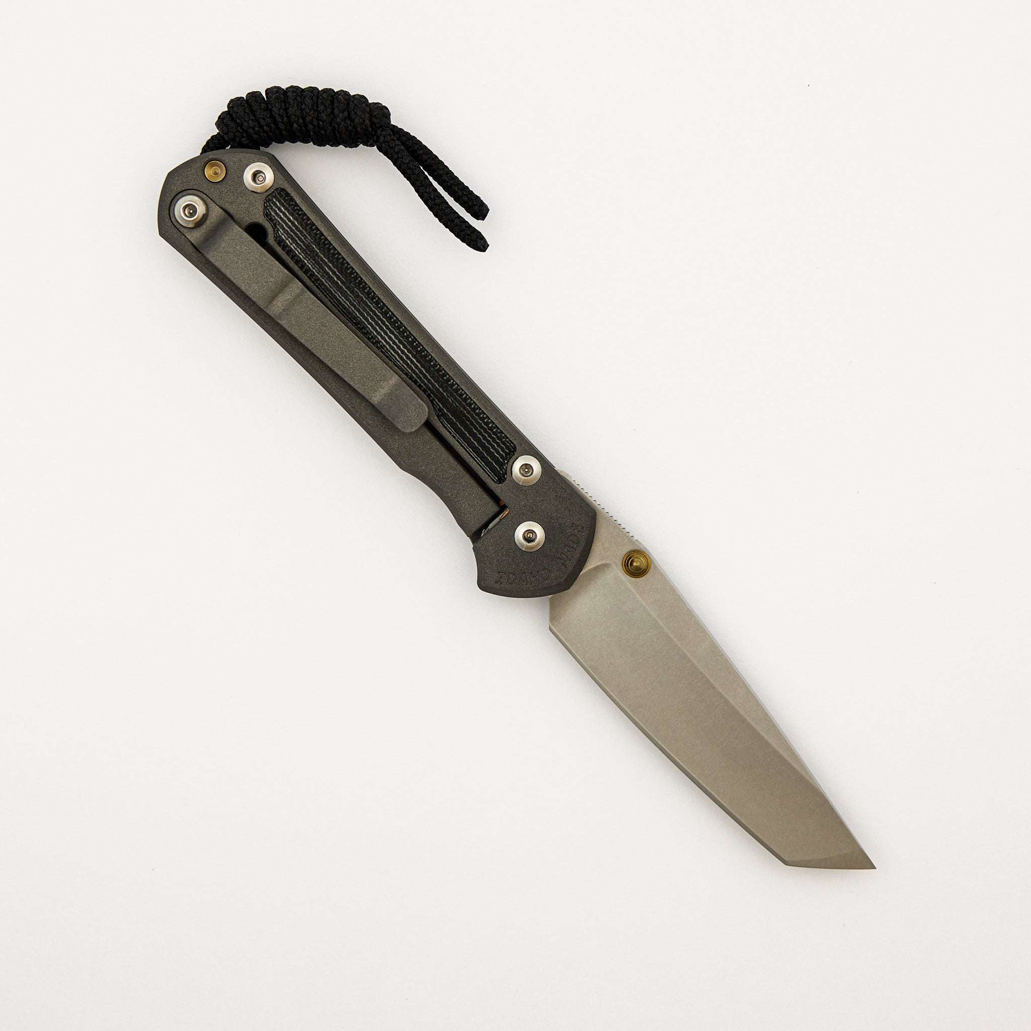 Small Sebenza 31 - Black Canvas Micarta Inlay - Tanto CPM MagnaCut Blade - Gold Double Thumb Lugs