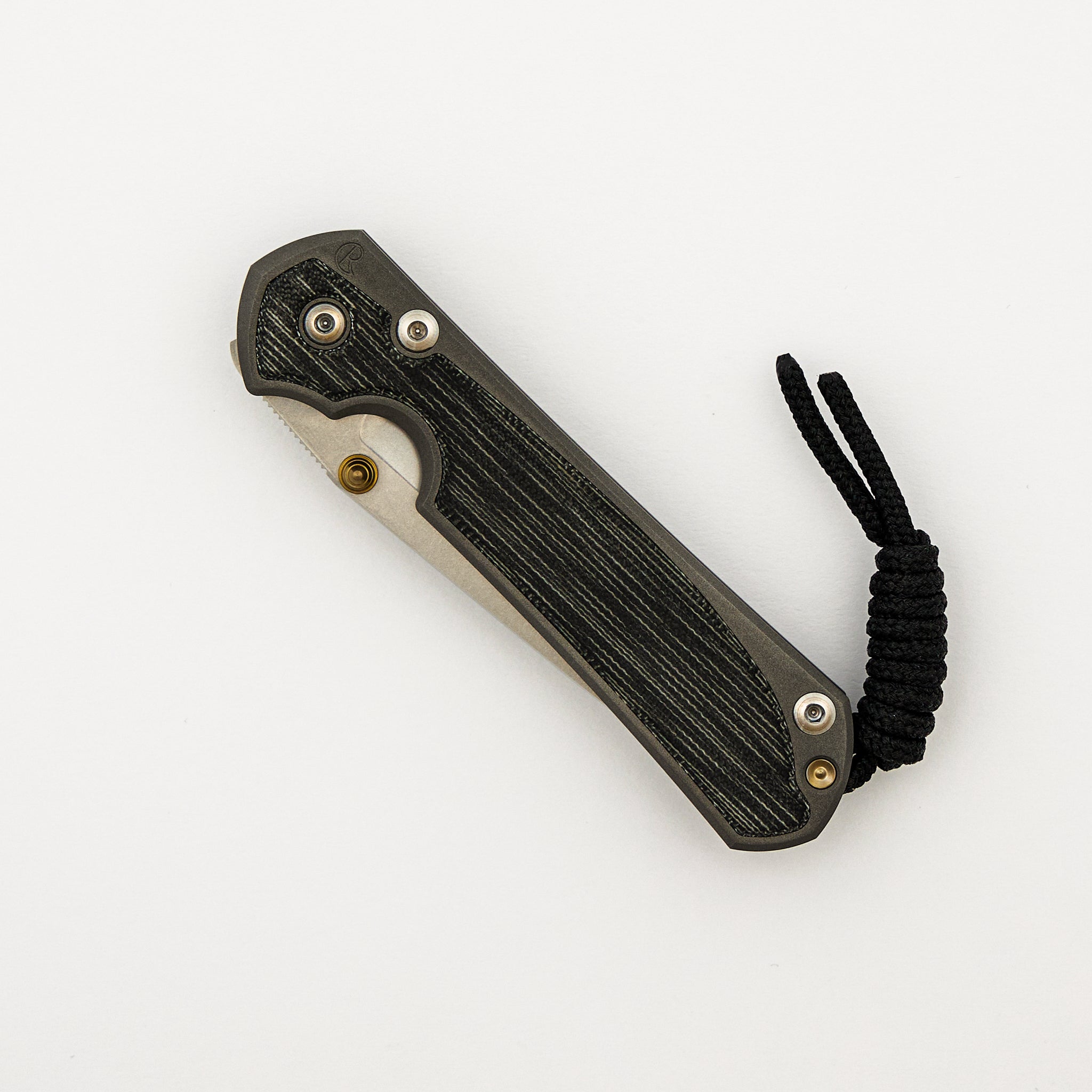 Small Sebenza 31 - Black Canvas Micarta Inlay - Tanto CPM MagnaCut Blade - Gold Double Thumb Lugs