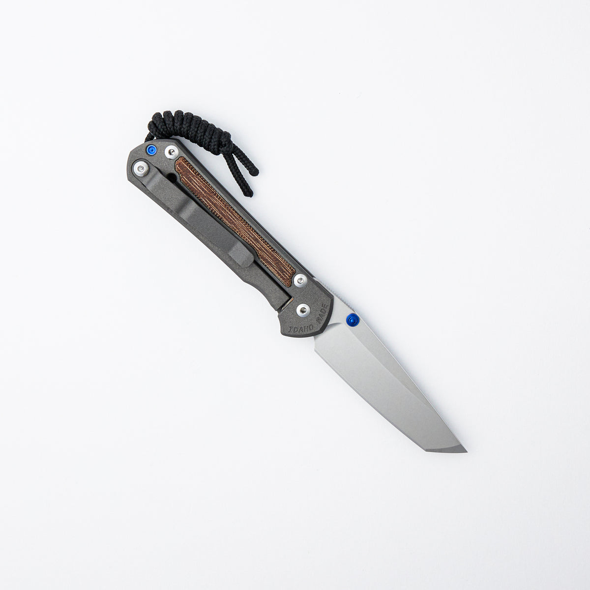 Small Sebenza 31 - Natural Canvas Micarta Inlay - Tanto CPM MagnaCut Blade - Blue Double Thumb Lugs