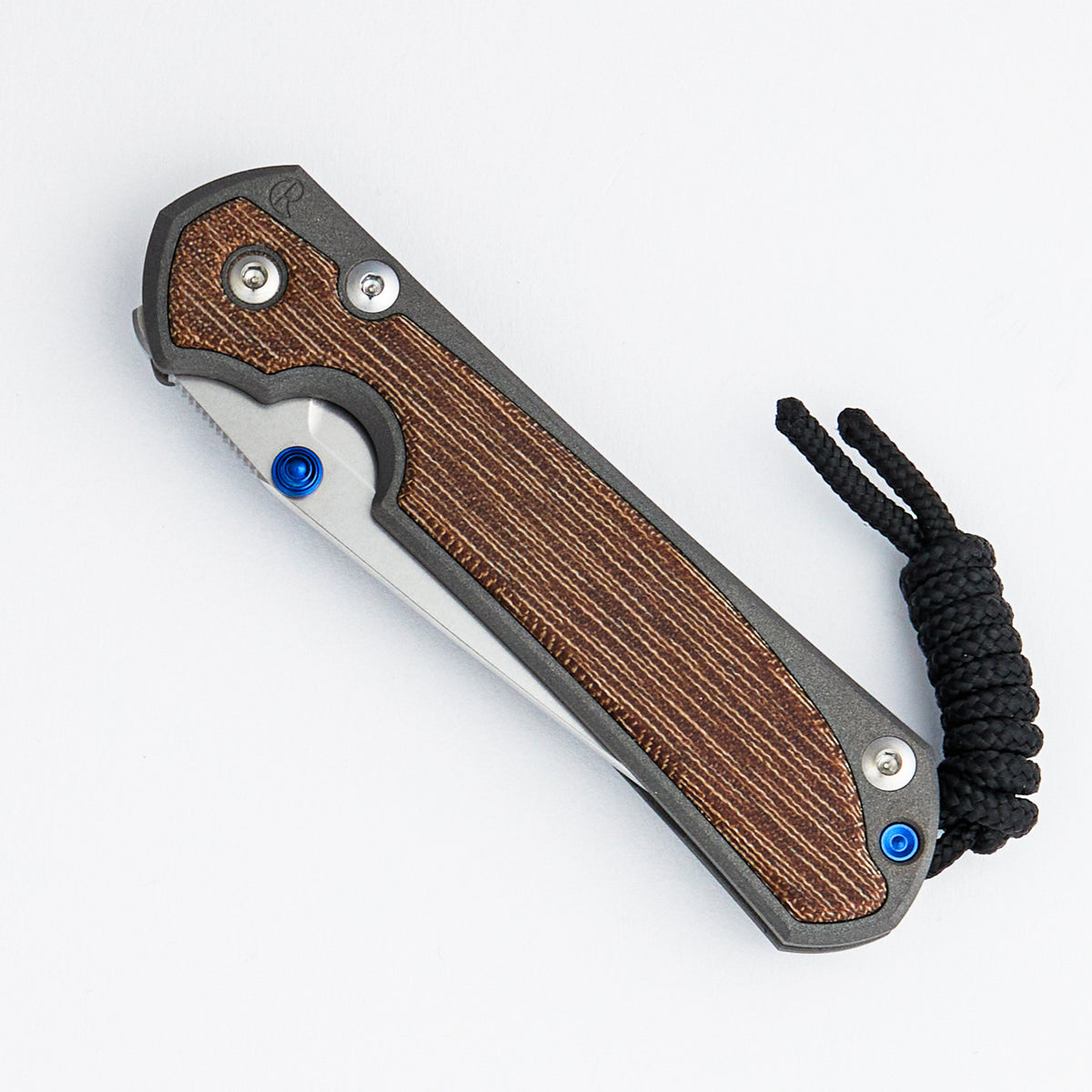 Small Sebenza 31 - Natural Canvas Micarta Inlay - Tanto CPM MagnaCut Blade - Blue Double Thumb Lugs