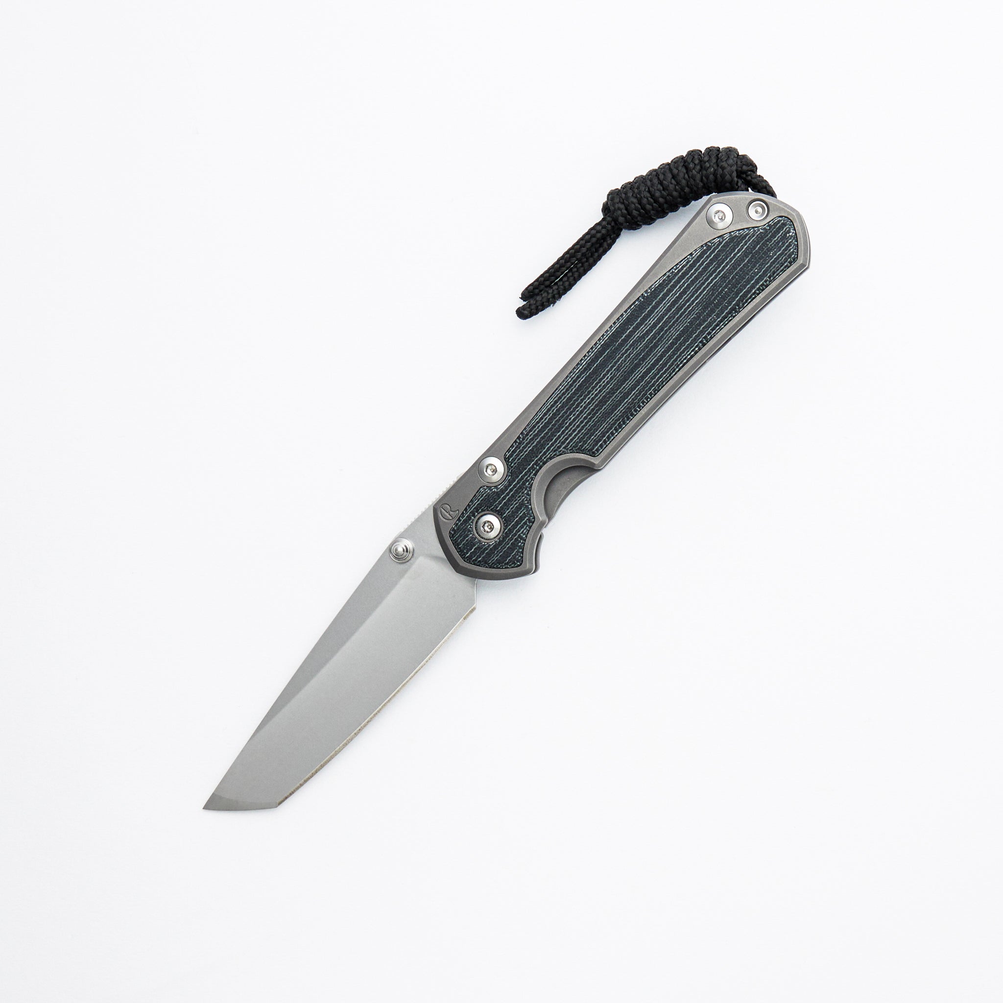 Small Sebenza 31 - Black Canvas Micarta Inlay - Tanto CPM MagnaCut Blade - Glass Blasted - Silver Double Thumb Lugs