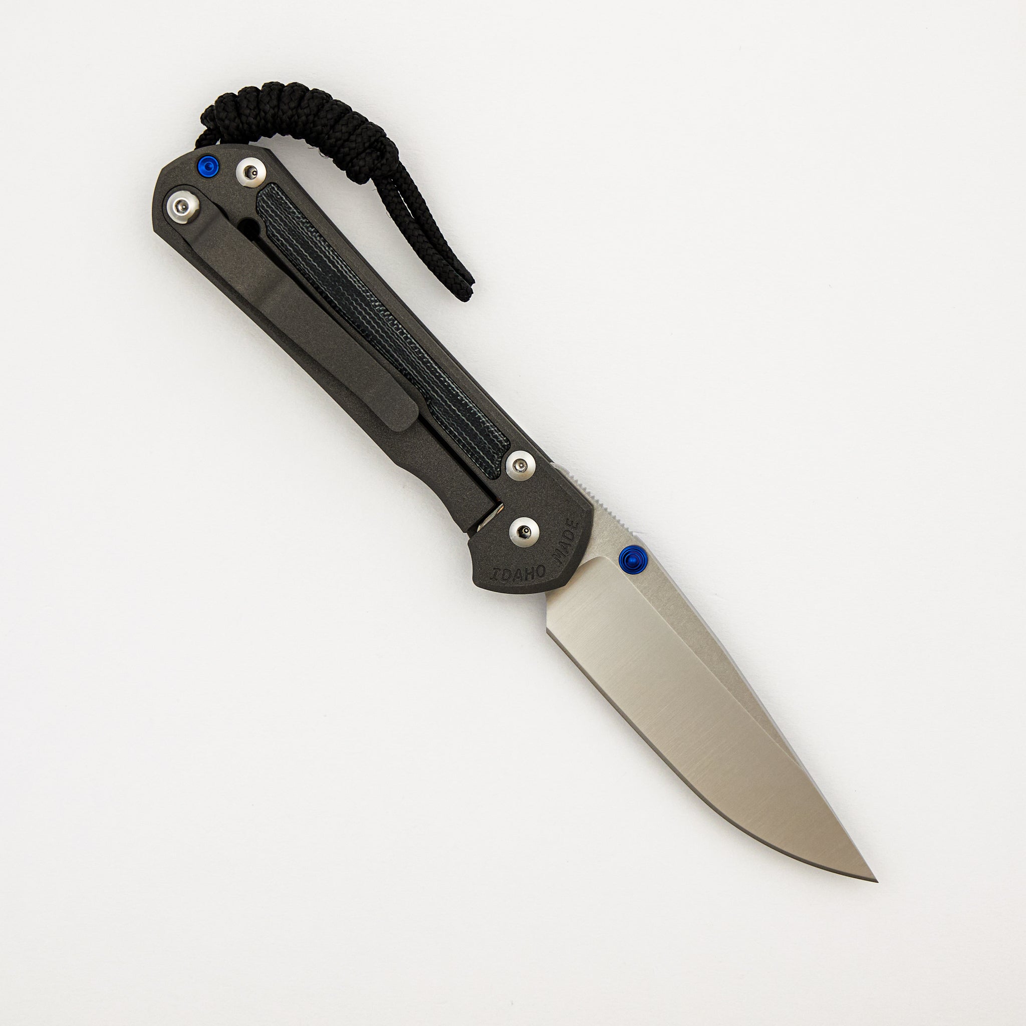 Small Sebenza 31 - Black Canvas Micarta Inlay - Polished CPM MagnaCut Blade – Blue Double Thumb Lugs