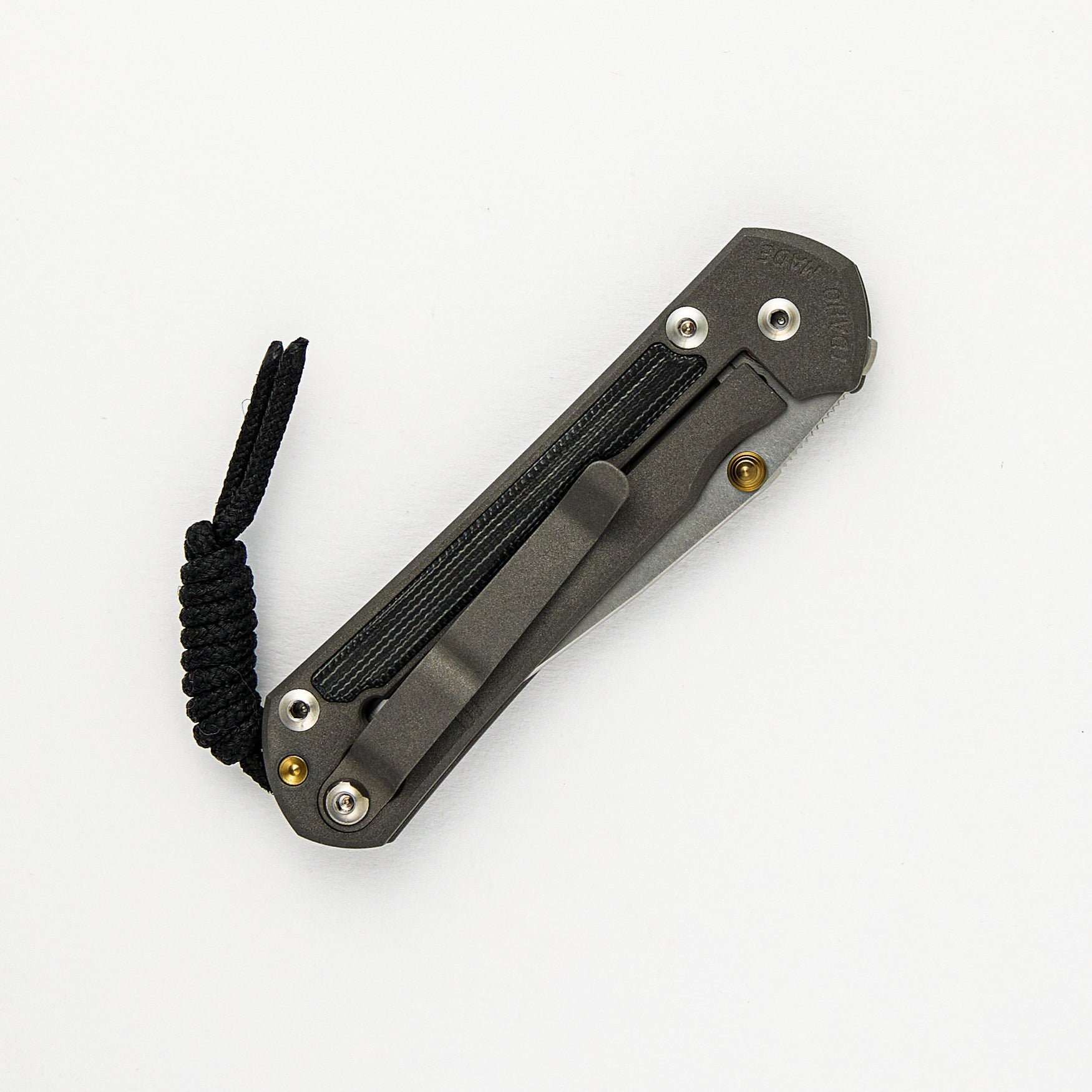 SMALL SEBENZA 31 BLACK CANVAS MICARTA INLAY – POLISHED CPM MAGNACUT BLADE – GOLD DOUBLE THUMB LUGS