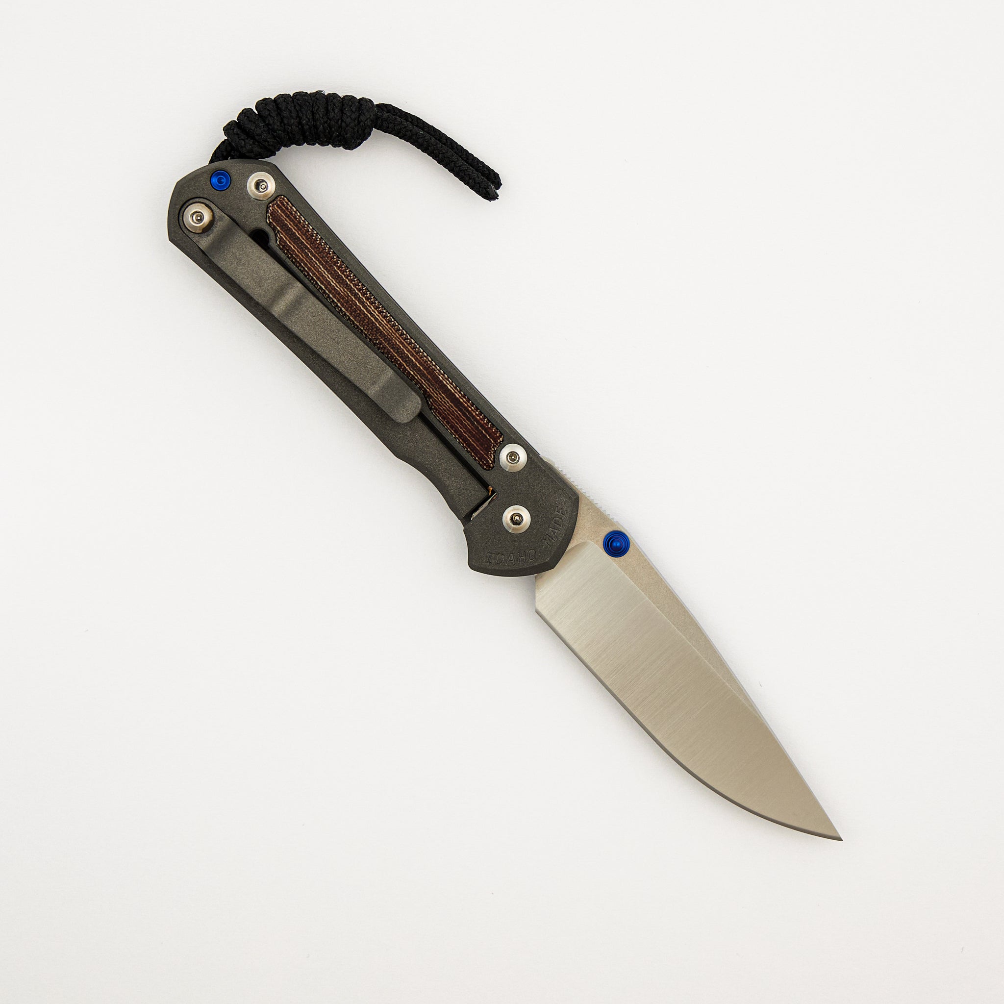 Small Sebenza 31 - Natural Canvas Micarta Inlay - Polished CPM MagnaCut Blade - Blue Double Thumb Lugs