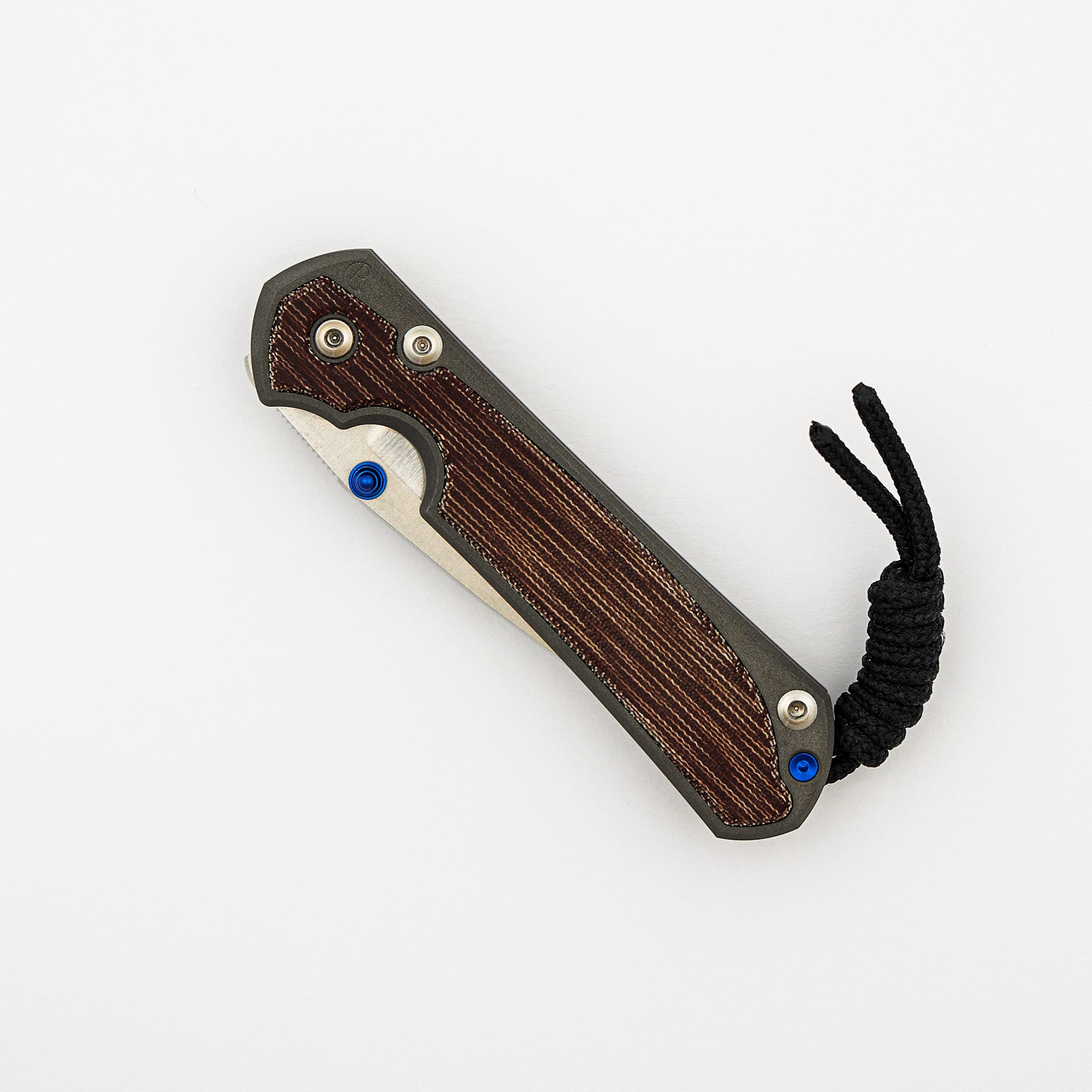 Small Sebenza 31 - Natural Canvas Micarta Inlay - Polished CPM MagnaCut Blade - Blue Double Thumb Lugs