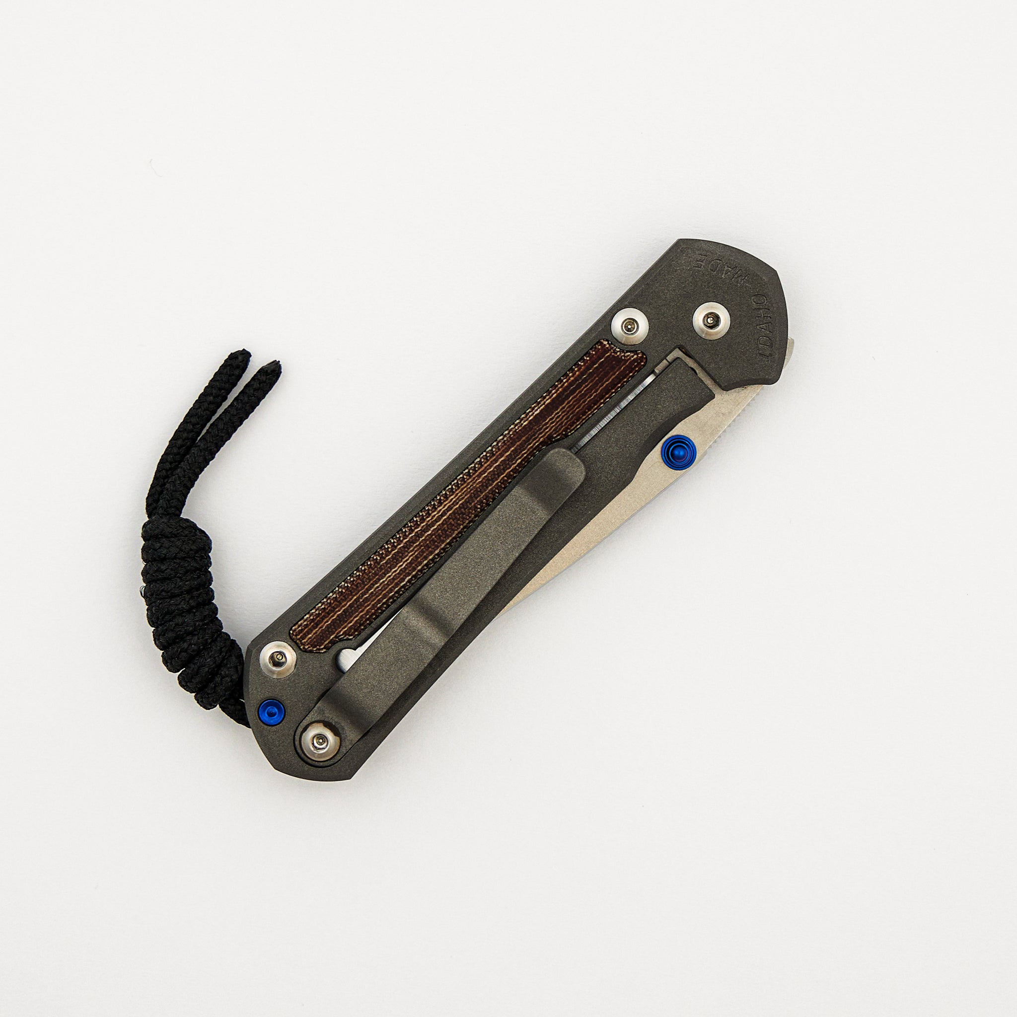 Small Sebenza 31 - Natural Canvas Micarta Inlay - Polished CPM MagnaCut Blade - Blue Double Thumb Lugs