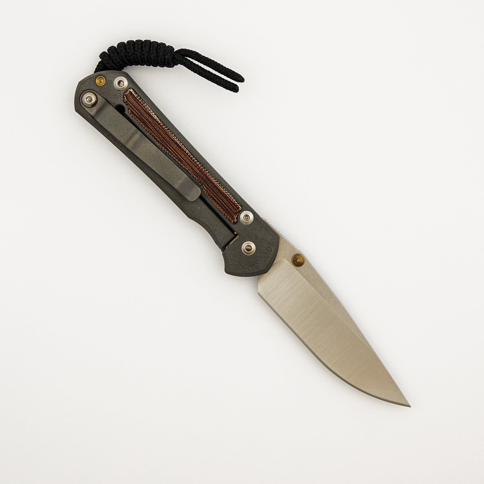 Small Sebenza 31 - Natural Canvas Micarta Inlay - Polished CPM MagnaCut Blade - Gold Double Thumb Lugs