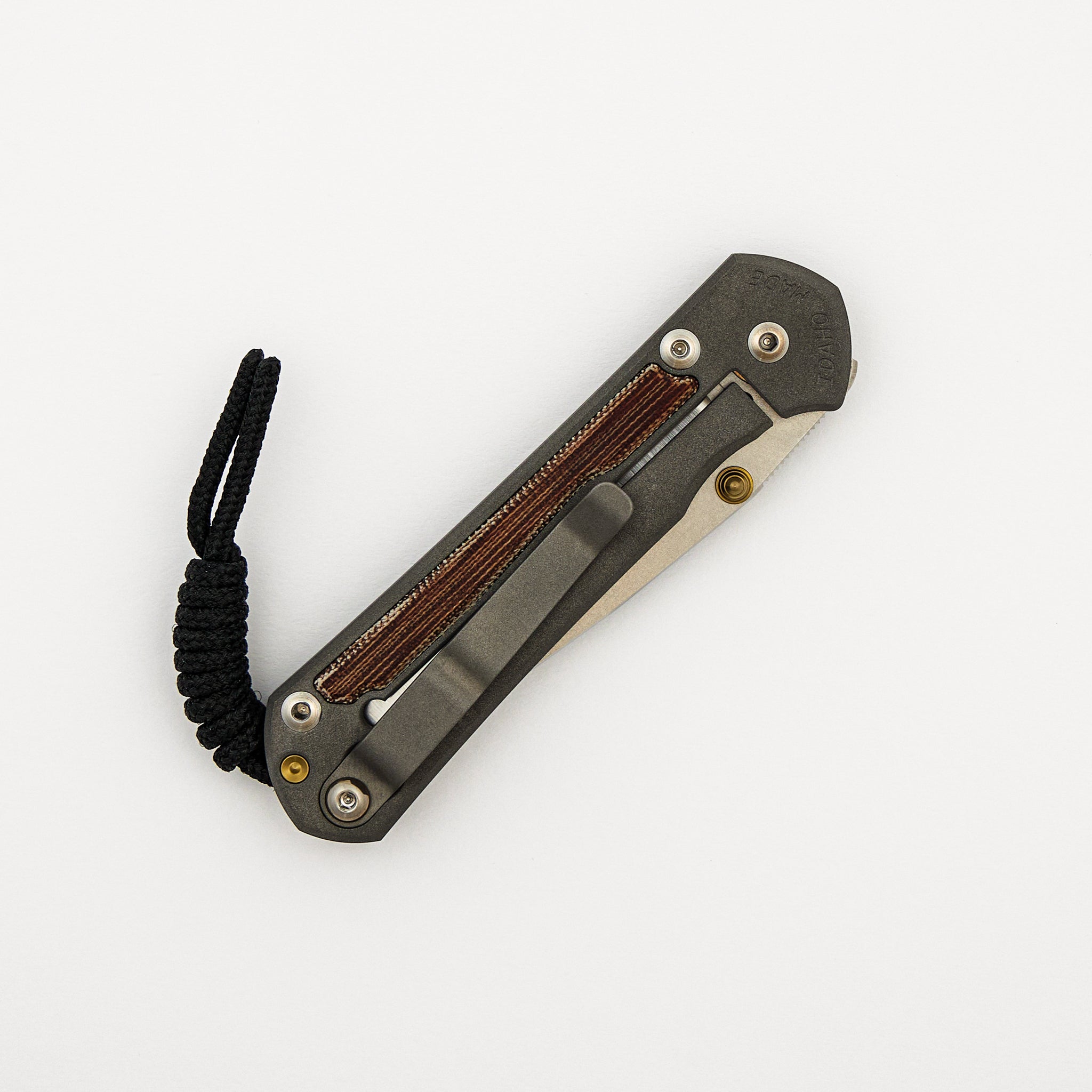 Small Sebenza 31 - Natural Canvas Micarta Inlay - Polished CPM MagnaCut Blade - Gold Double Thumb Lugs
