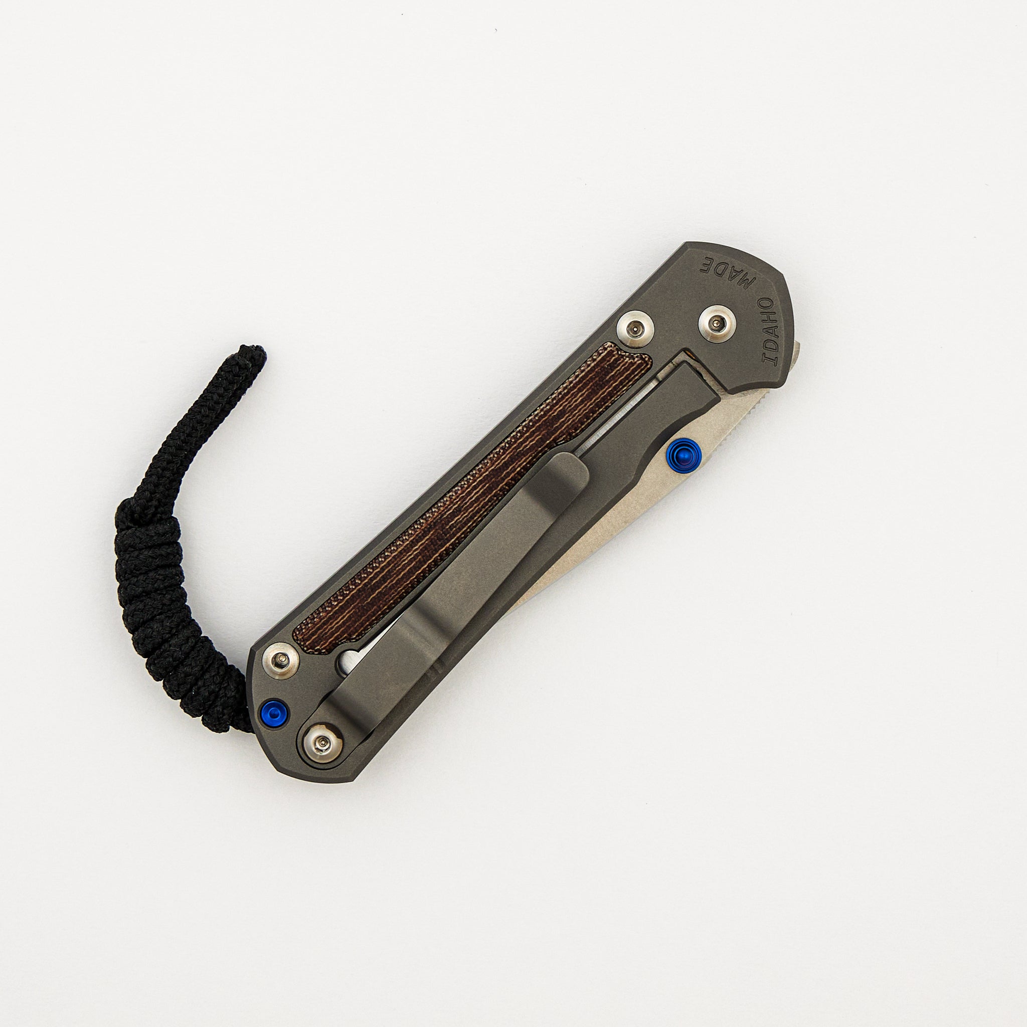 Small Sebenza 31 - Natural Canvas Micarta Inlay - Polished CPM MagnaCut Blade - Glass Blasted - Blue Double Thumb Lugs