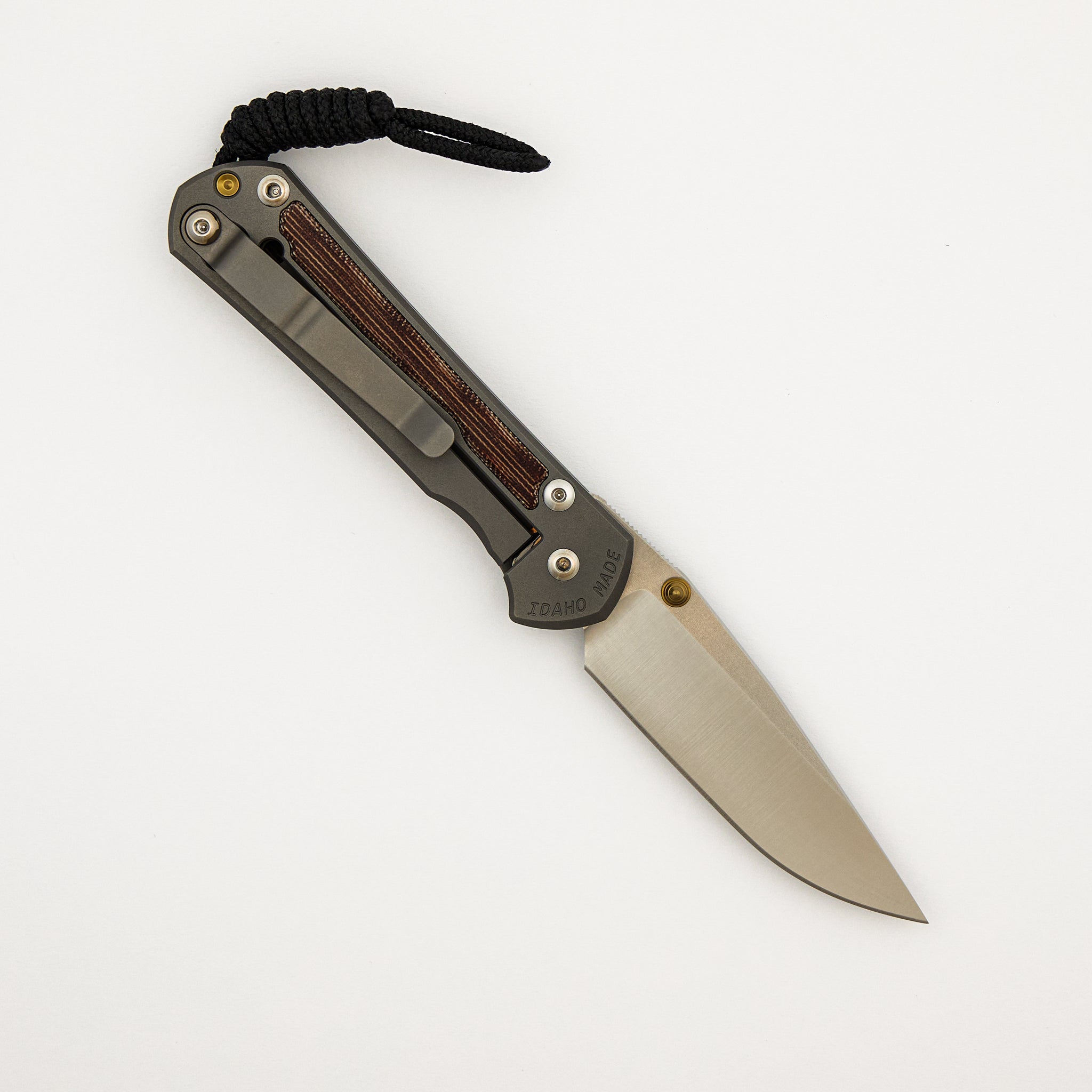 Small Sebenza 31 - Natural Canvas Micarta Inlay - Polished CPM MagnaCut Blade - Glass Blasted - Gold Double Thumb Lugs