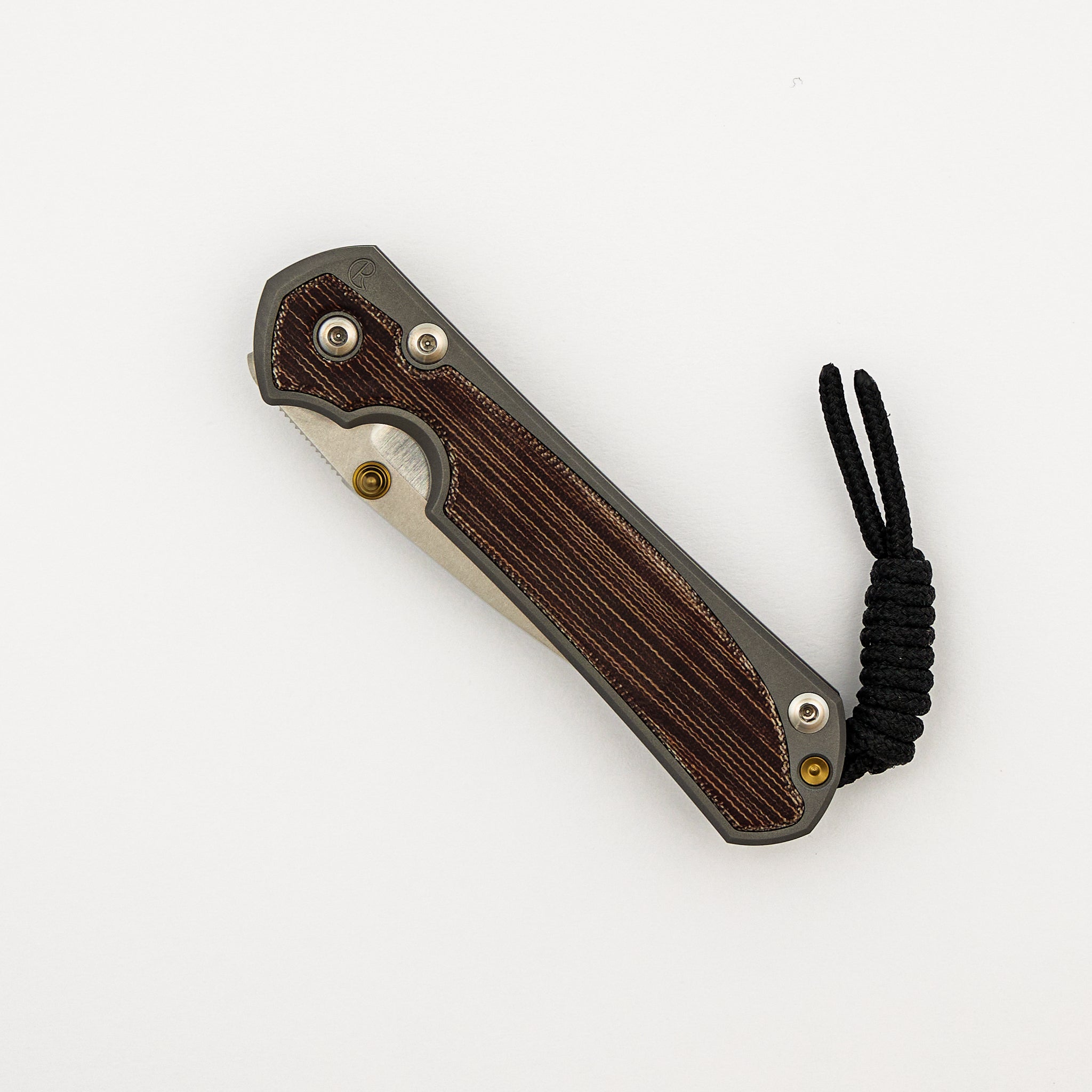 Small Sebenza 31 - Natural Canvas Micarta Inlay - Polished CPM MagnaCut Blade - Glass Blasted - Gold Double Thumb Lugs