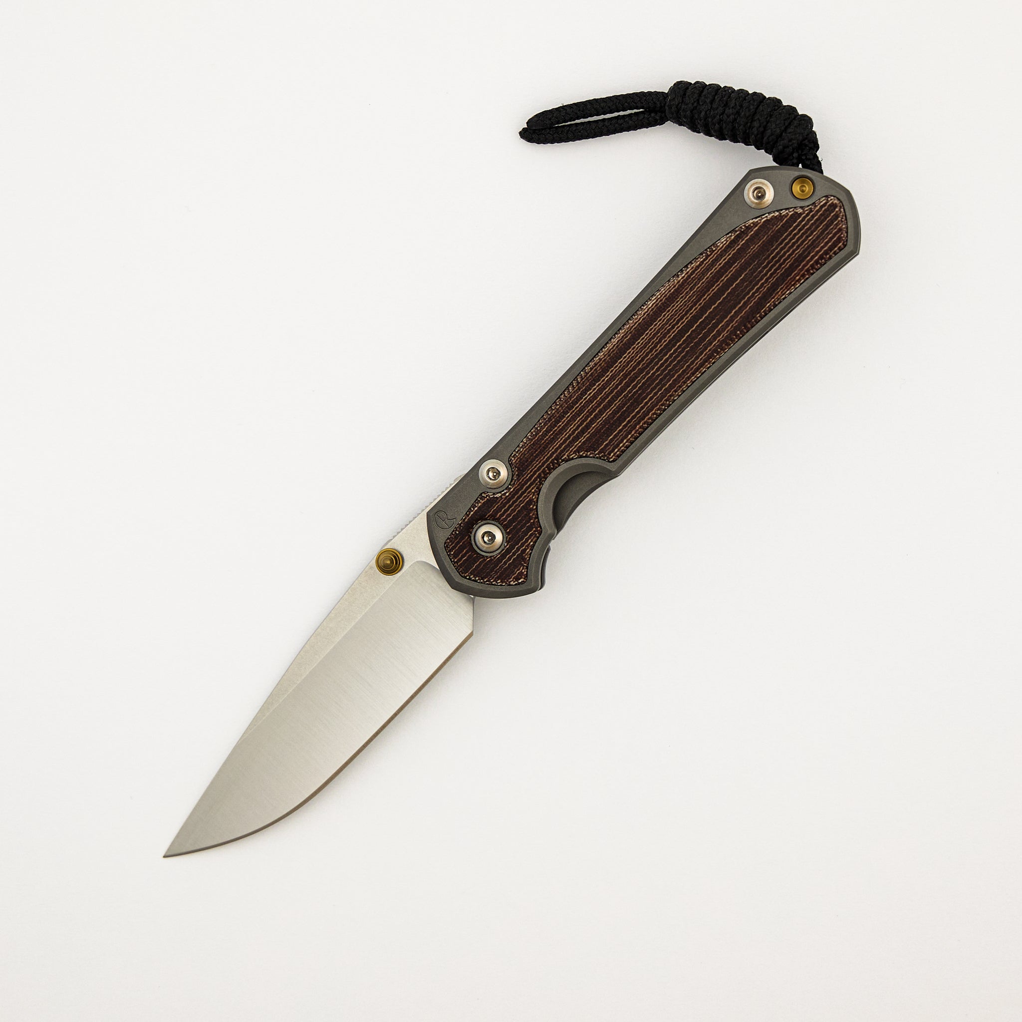 Small Sebenza 31 - Natural Canvas Micarta Inlay - Polished CPM MagnaCut Blade - Glass Blasted - Gold Double Thumb Lugs