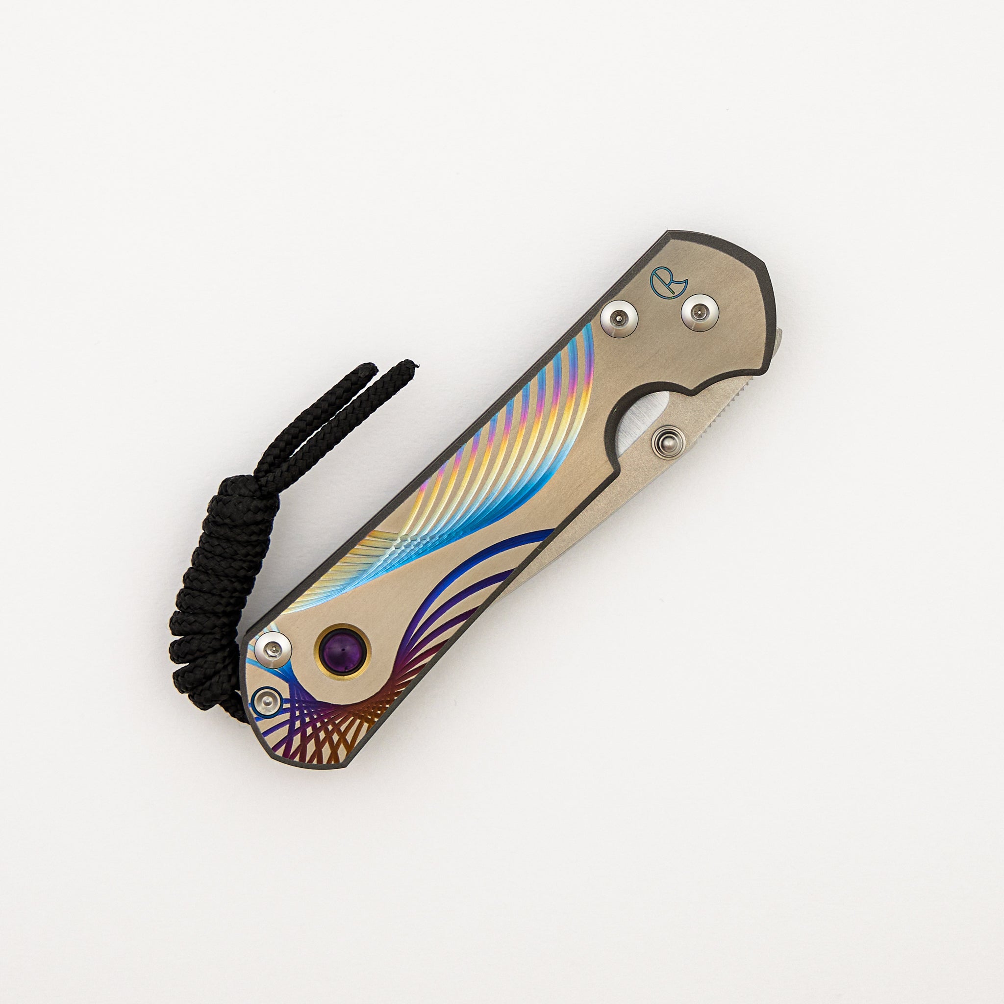 Small Sebenza 31 - Unique Graphic Left Handed - Drop Point CPM MagnaCut Blade - Amethyst - Silver Single Thumb Lug