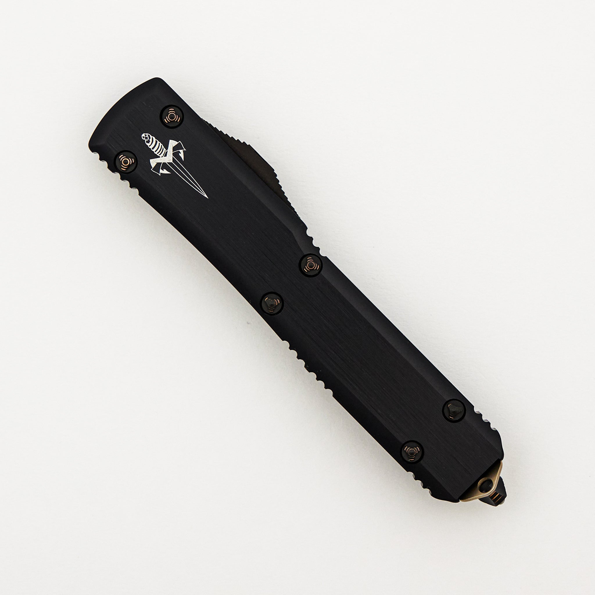 Marfione Custom Knives Ultratech - Warhound Vegas Forge Sharktooth Pattern - Hefted Anodized Alloy W/ Copper Ringed HW S/N 019