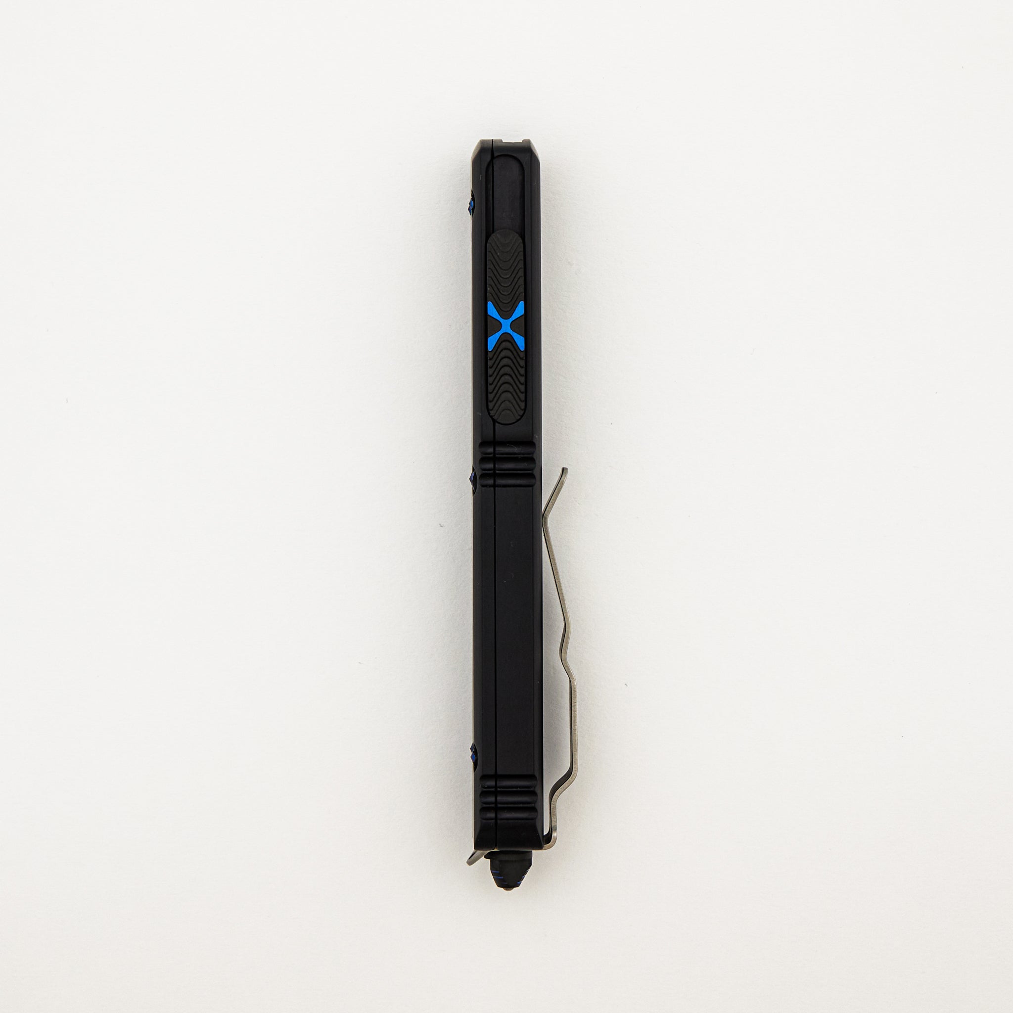 Marfione Custom Knives Ultratech - Hellhound Tanto Mirror Polish - Anodized Hefted Alloy W/ Blue Ringed Titanium HW