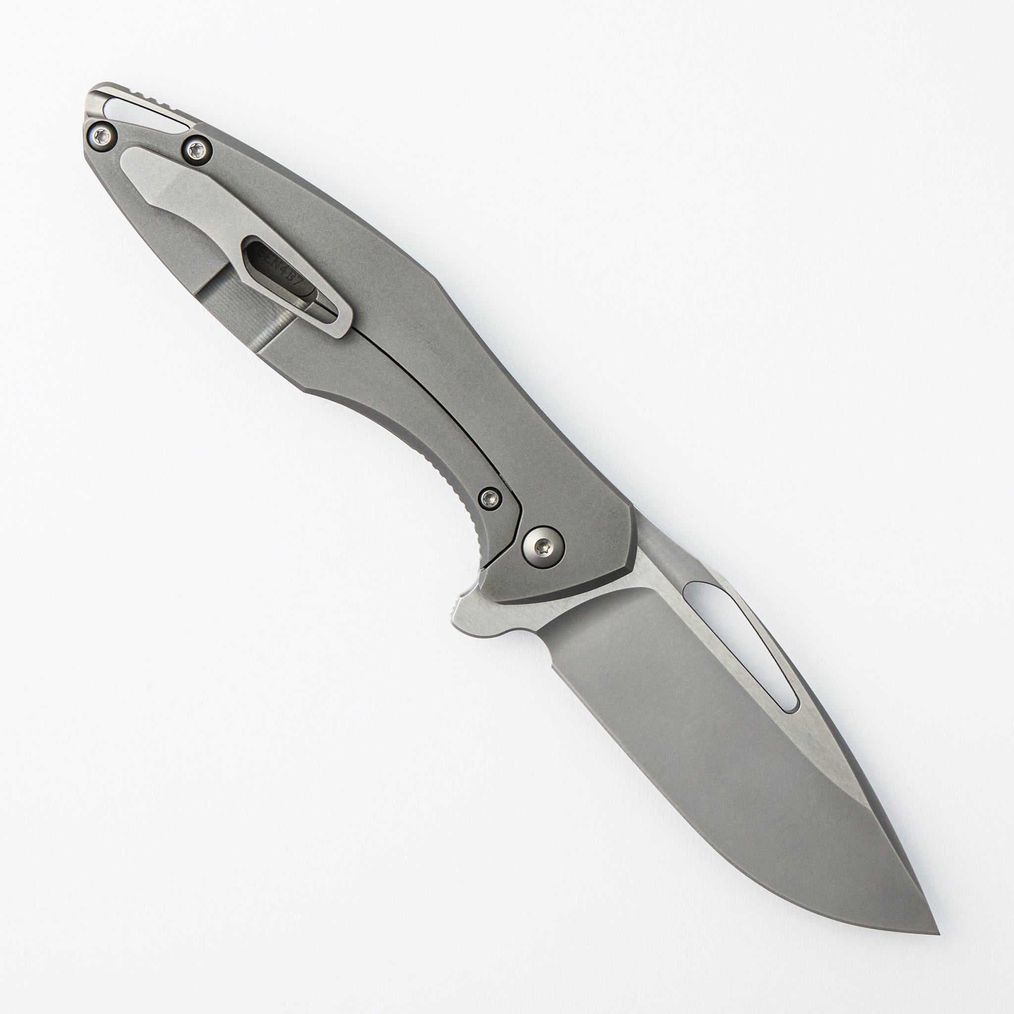 Arius - Smooth Titanium Handle - Silver Hardware - Burnished W/ Polished Flats M390 Blade