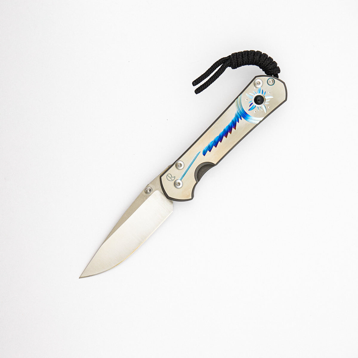 Small Sebenza 31 Unique Graphic - Polished Drop Point CPM MagnaCut Blade - Onyx - Silver Single Thumb Lug