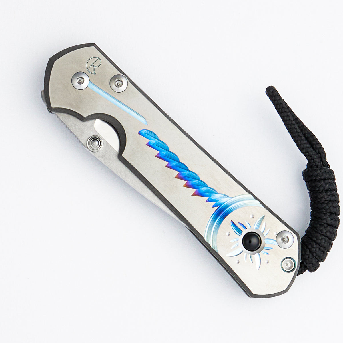 Small Sebenza 31 Unique Graphic - Polished Drop Point CPM MagnaCut Blade - Onyx - Silver Single Thumb Lug