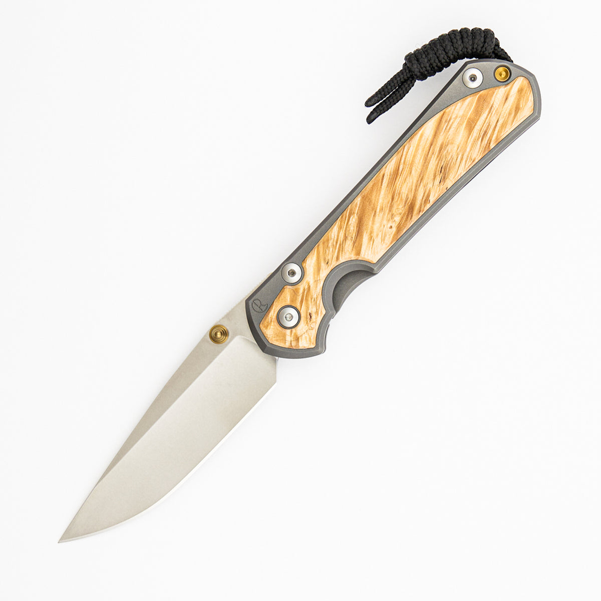Large Sebenza 31 - Box Elder Inlay - Drop Point CPM S45VN Blade - Glass Blasted - Gold Single Thumb Lug