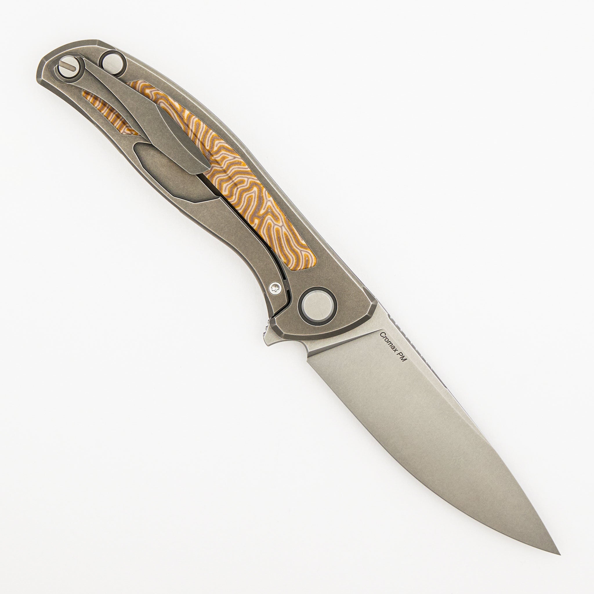 F95NL - Cromax PM Blade - Titanium Handle - Yellow Crazy Micarta Inlays - SRB