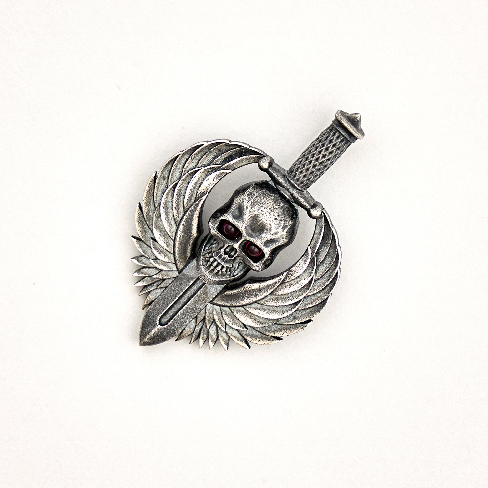 Silver Vigilant Guardian W/ Red Eyes Pendant